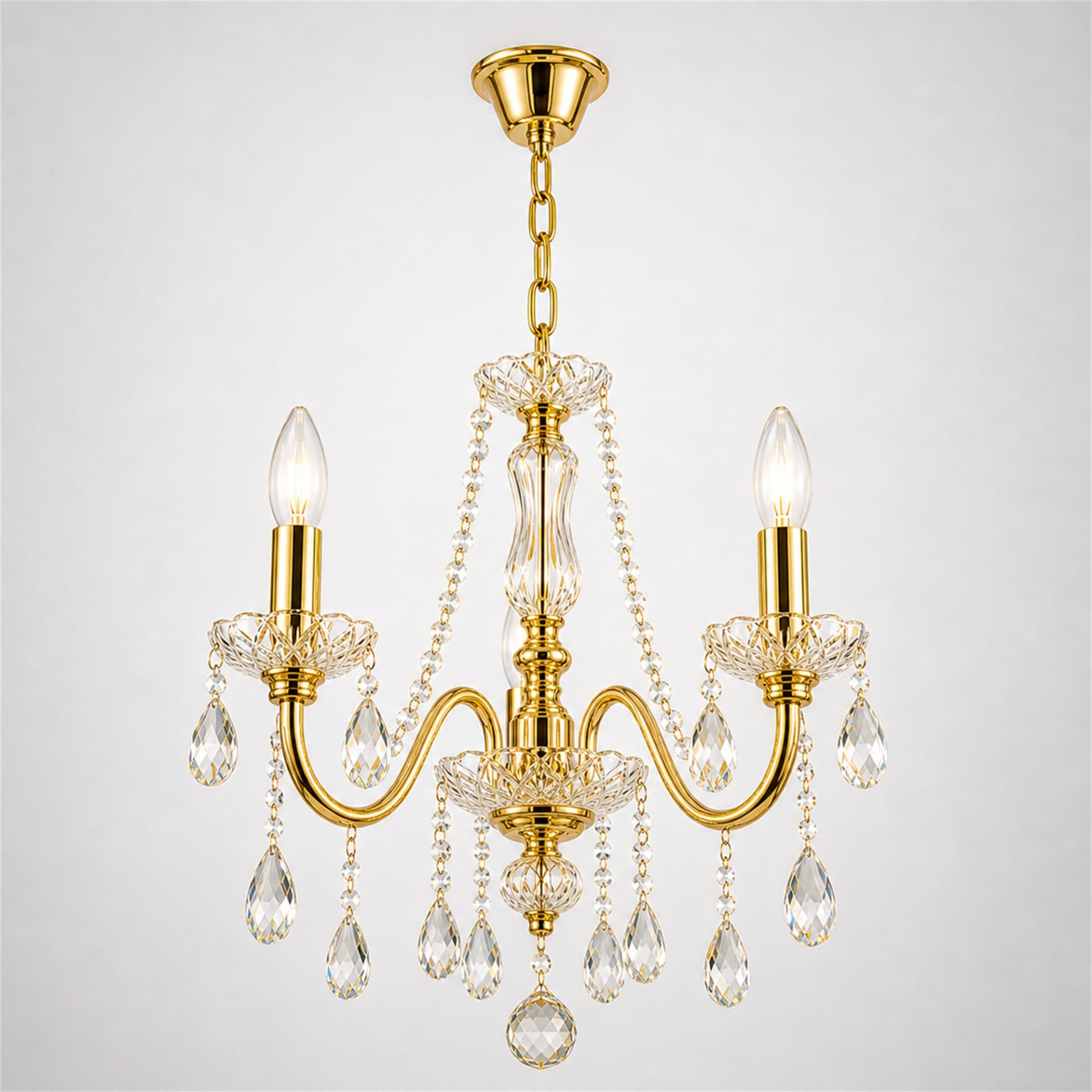 Candelabru cristal Flippy VECTORIA Petito, 3xE14, 28cm, auriu — imagine 3