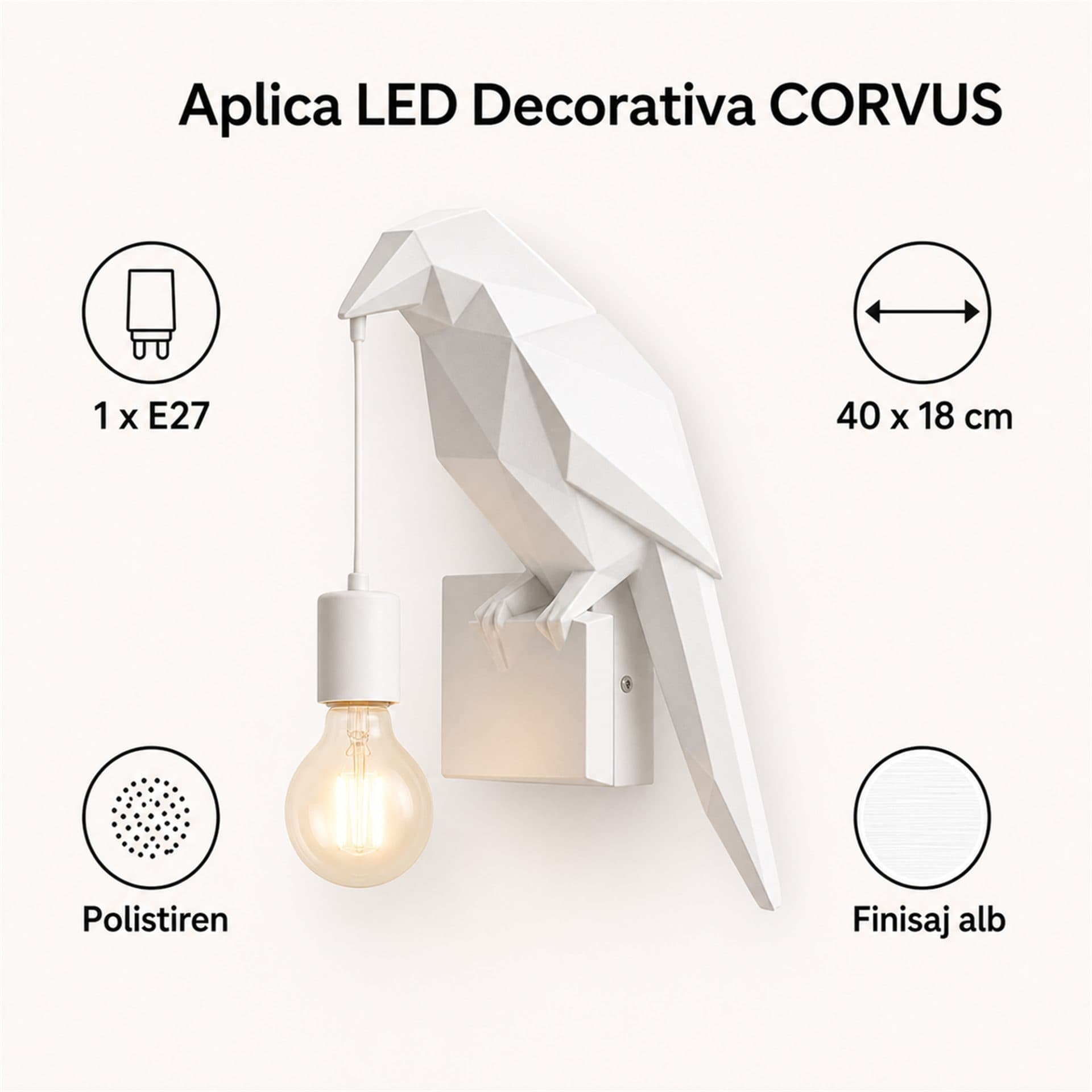 Aplica LED Decorativa Flippy CORVUS Alb 40x18cm — imagine 5