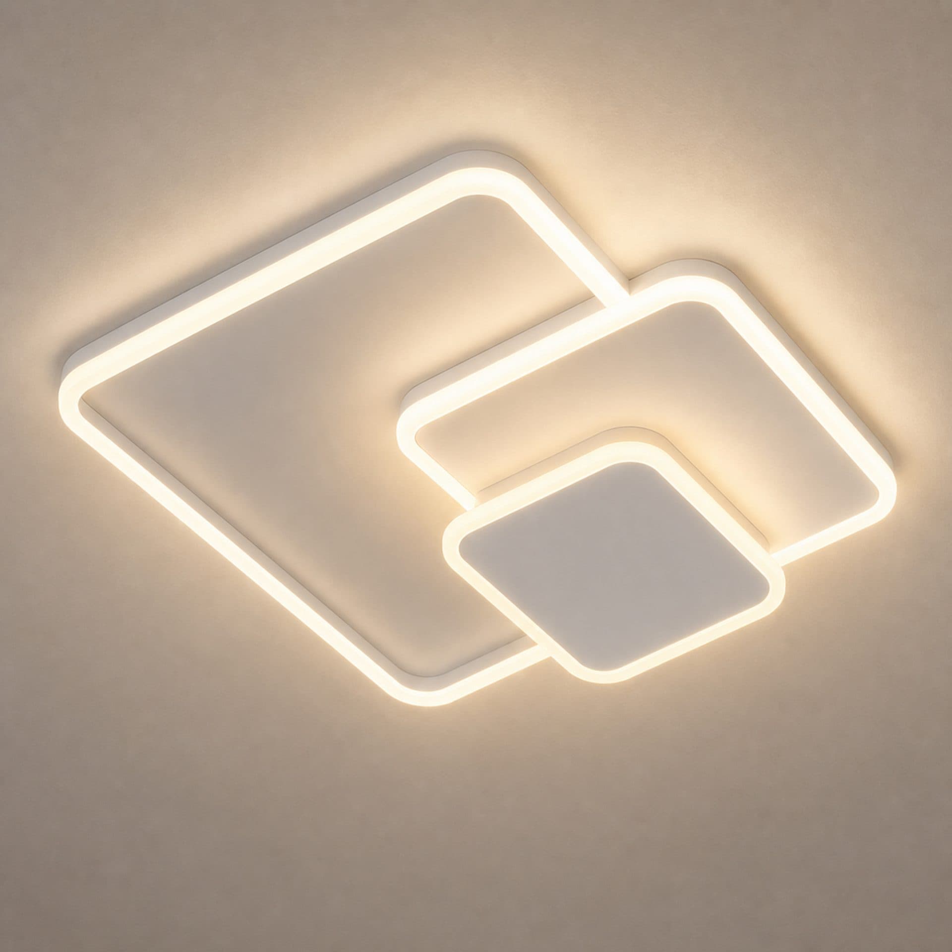 Lustra LED ANEMONA 75W, 3 Patrate, cu telecomanda, lumina Rece/Calda/Neutra, Dimabila, Alb — imagine 1