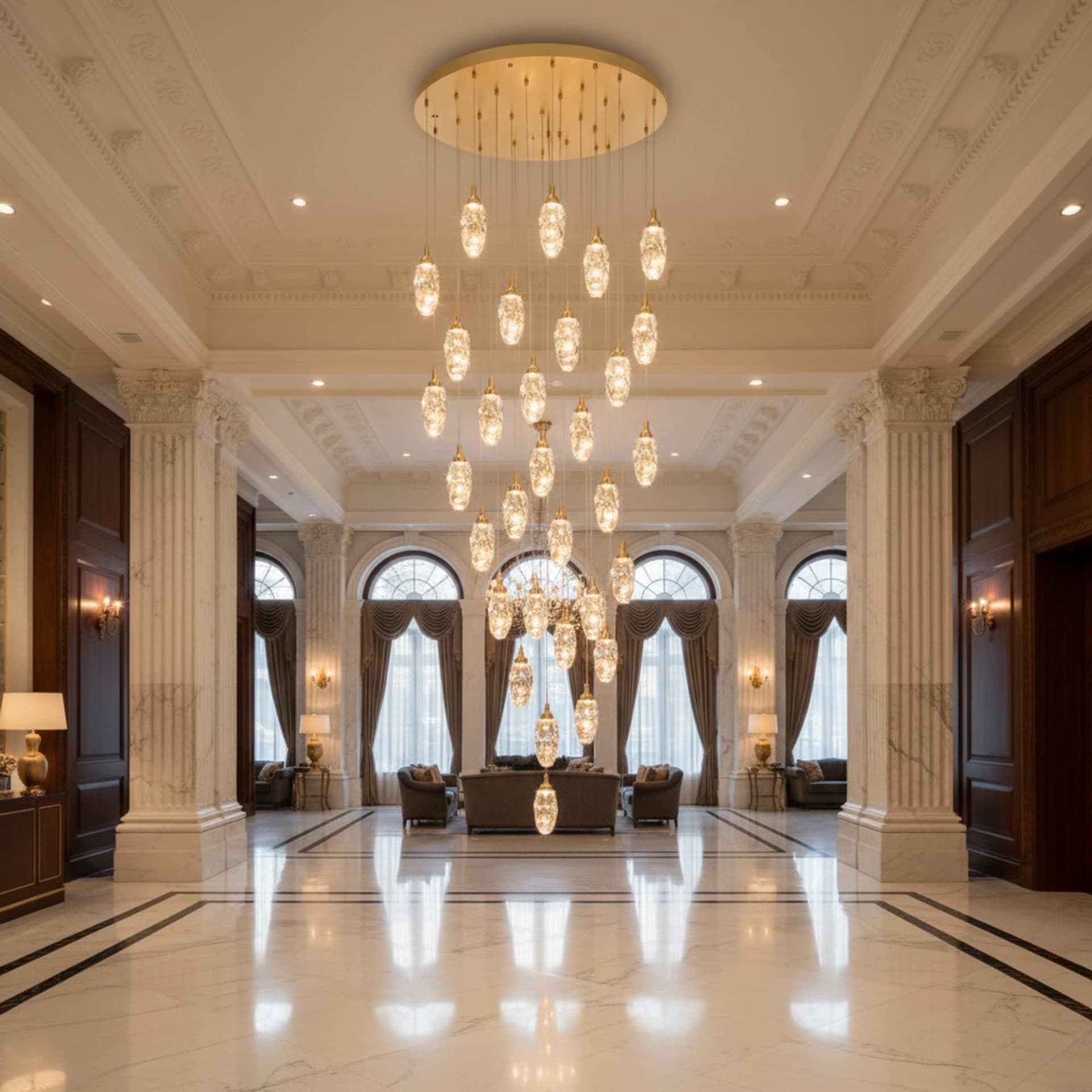 Candelabru LED Flippy Cristal Suspendat 30 Surse 90W Auriu — imagine 6