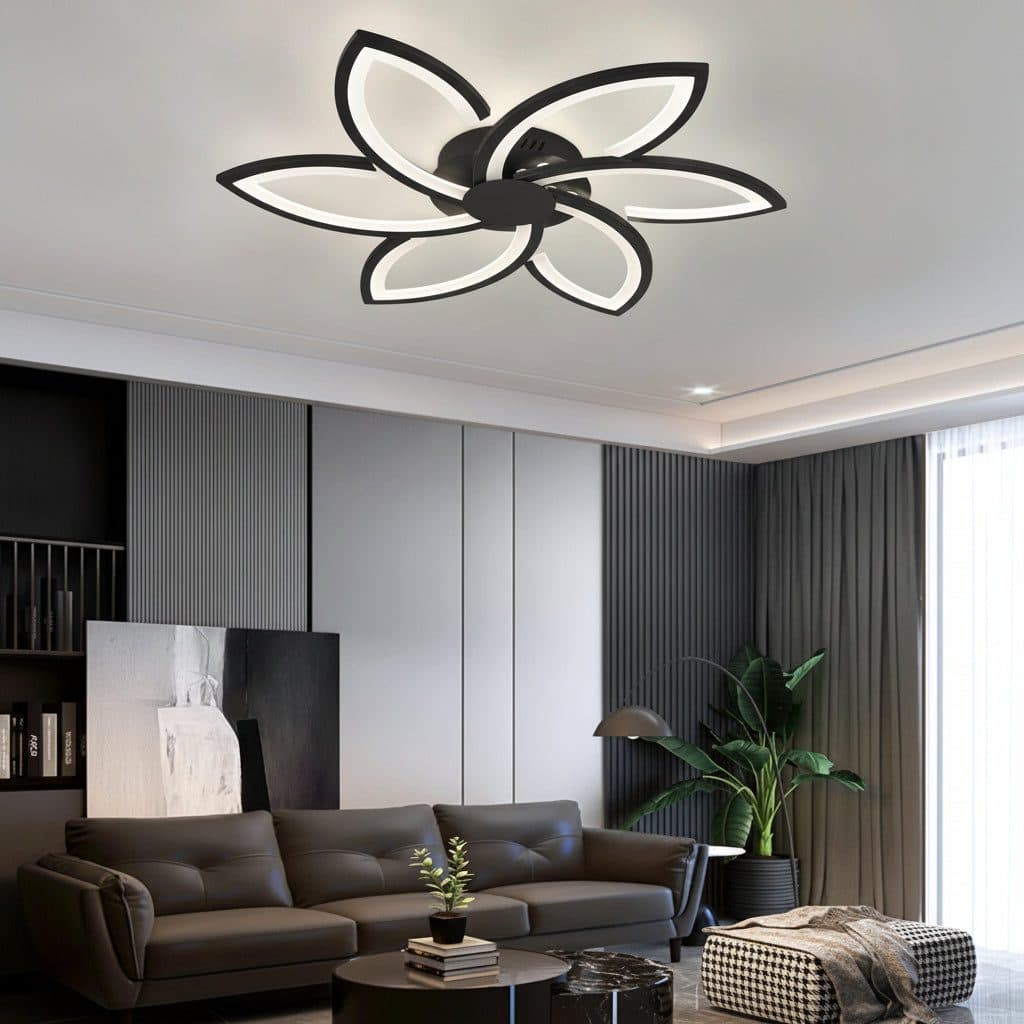 Lustra LED Flippy FLORA 82W 6 Petale Dimabila Negru — imagine 1