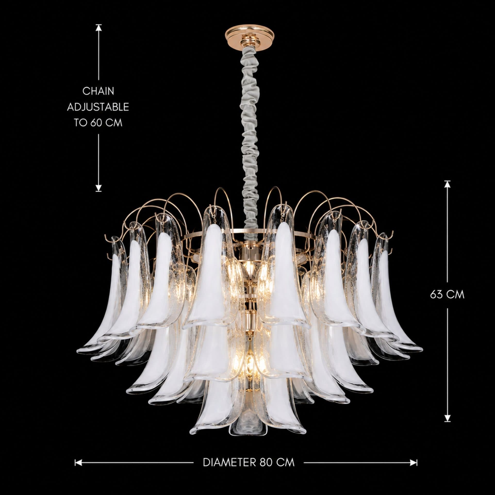 Candelabru Flippy Cristal MURANO Regalis 17x E14, D80 cm, Alb, Inaltime Reglabila, Metal si Cristal — imagine 4