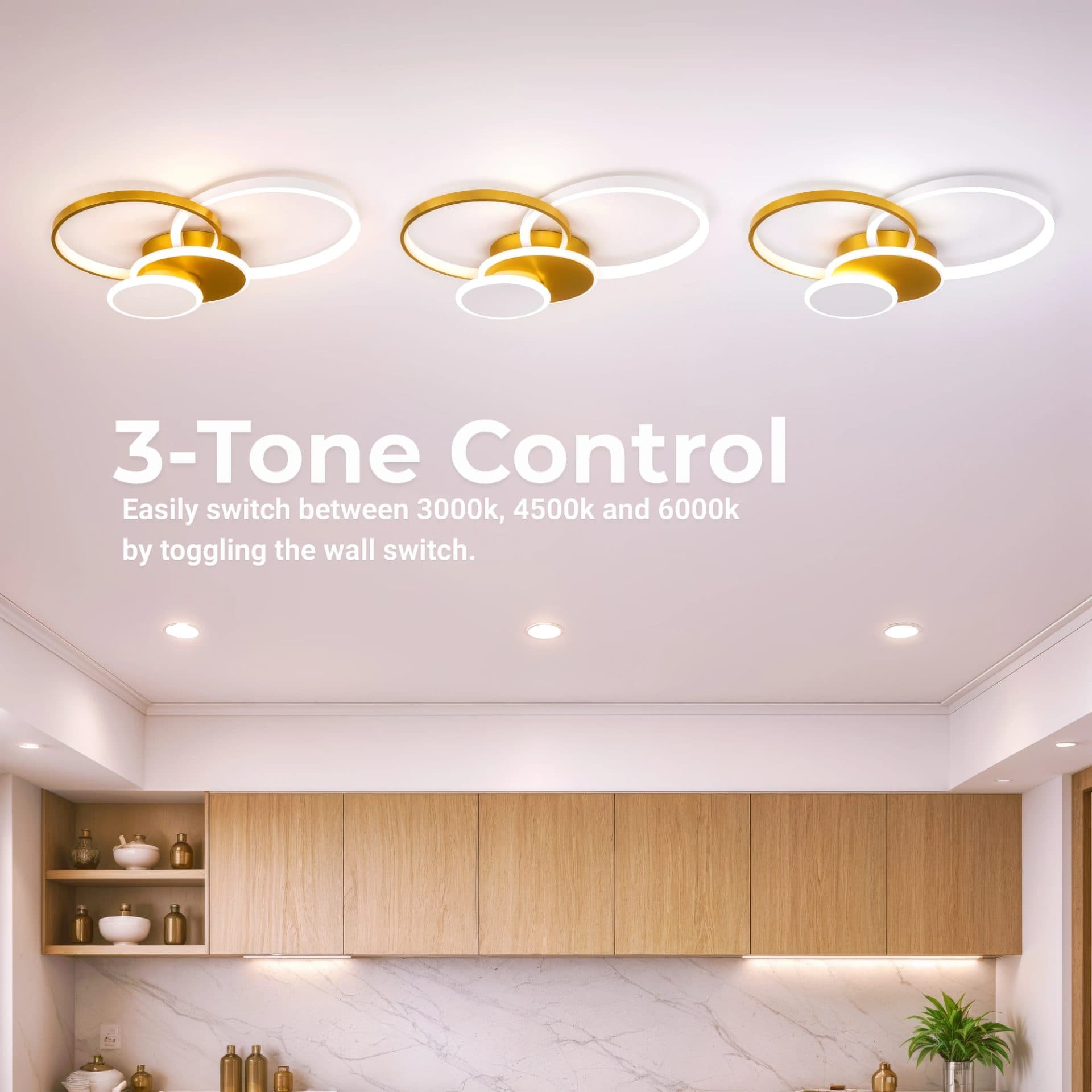 Lustra LED Flippy 80W 4 Cercuri Telecomanda Alb Auriu — imagine 3
