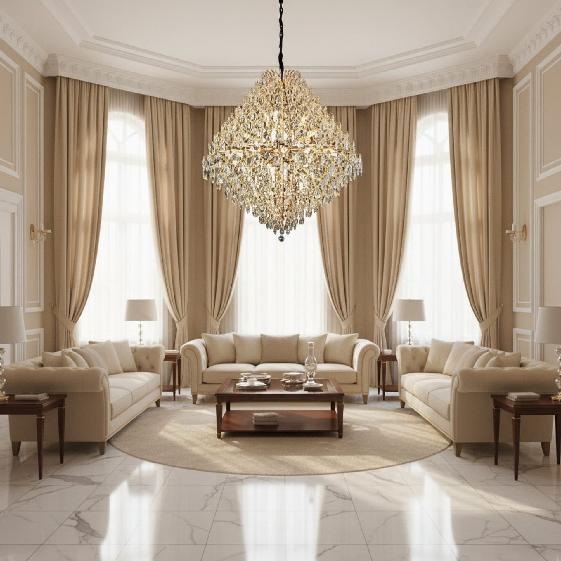 Candelabru Flippy Cristal KONIG Grande 32xE14 D120 cm Auriu Inaltime Reglabila Metal si Cristal — imagine 2