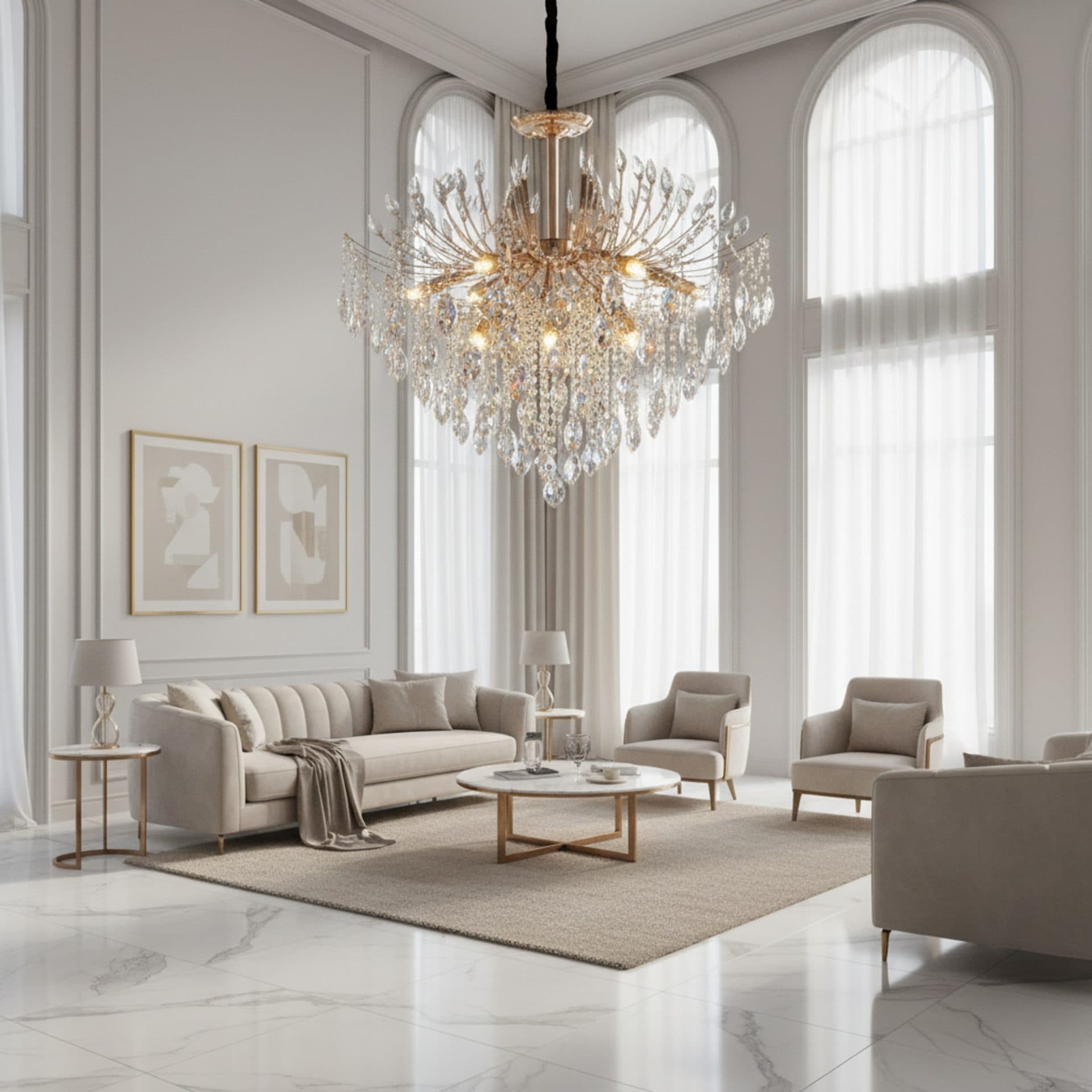 Candelabru Flippy Cristal PALERMO Regalis, 12x E14, Diametru 80cm, Auriu — imagine 3
