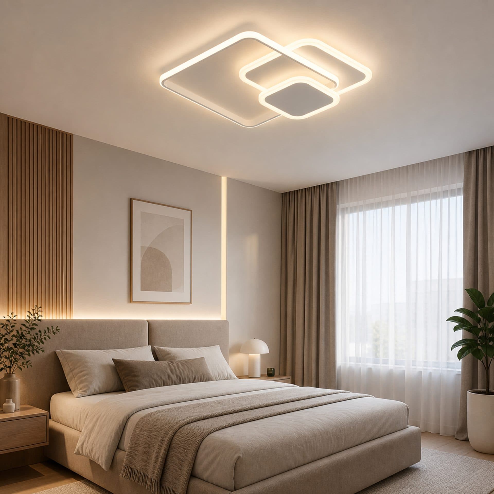 Lustra LED ANEMONA 75W, 3 Patrate, cu telecomanda, lumina Rece/Calda/Neutra, Dimabila, Alb — imagine 3