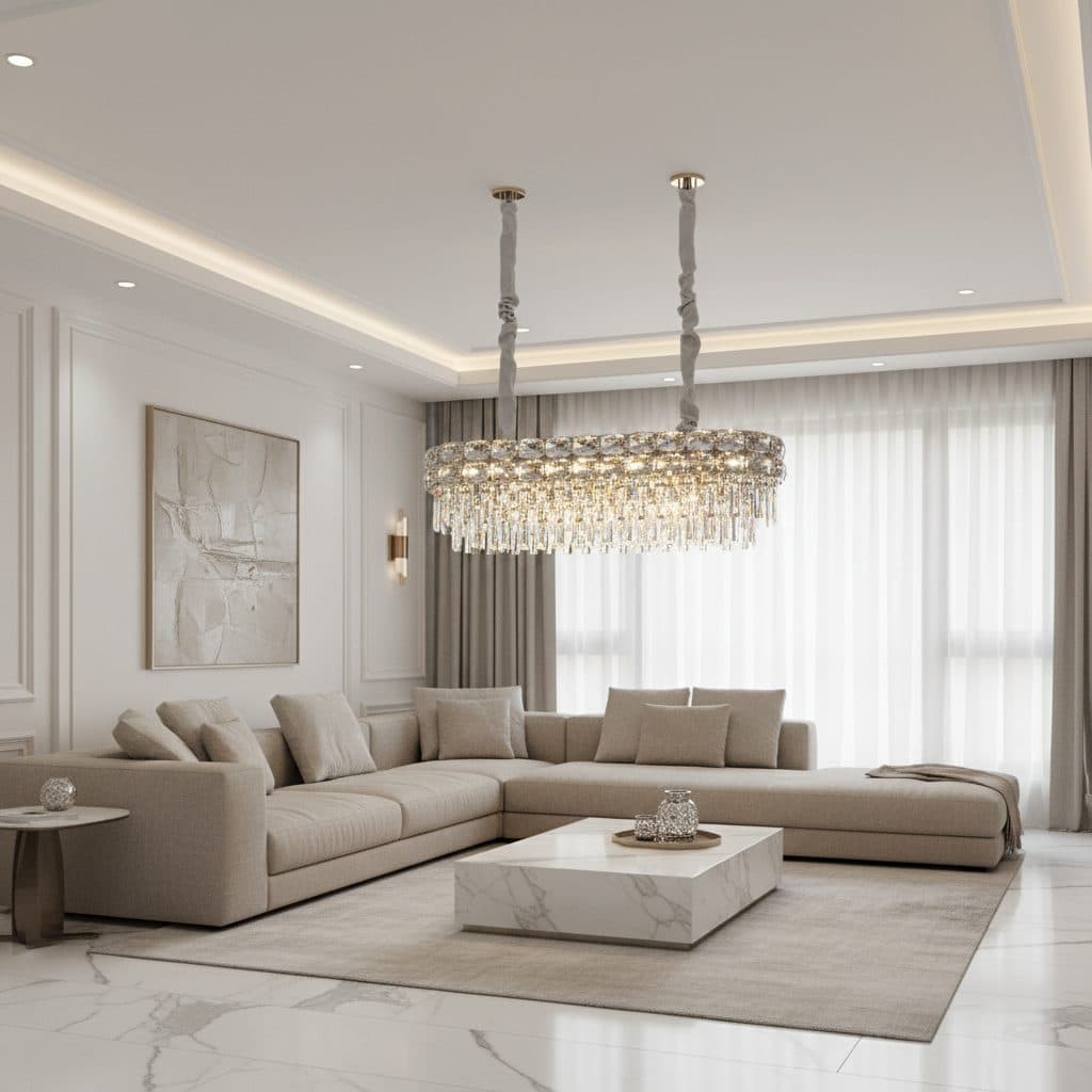 Candelabru Flippy Cristal LUCENT Regalis 28xE14, Auriu, Inaltime Reglabila, Metal si Cristal — imagine 6