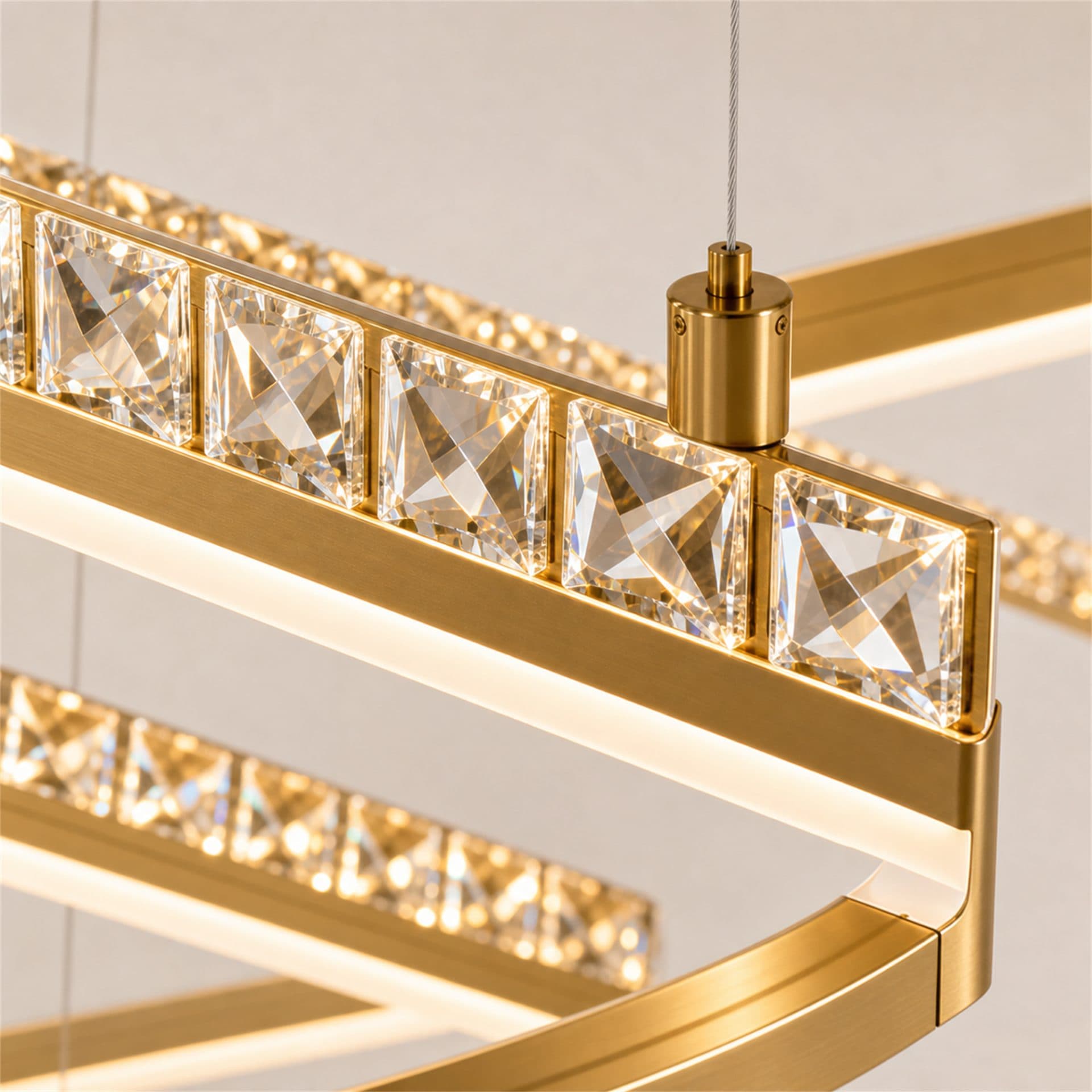 Lustra LED Flippy RENATO Nobile 39W Auriu cu telecomanda si cristal — imagine 2