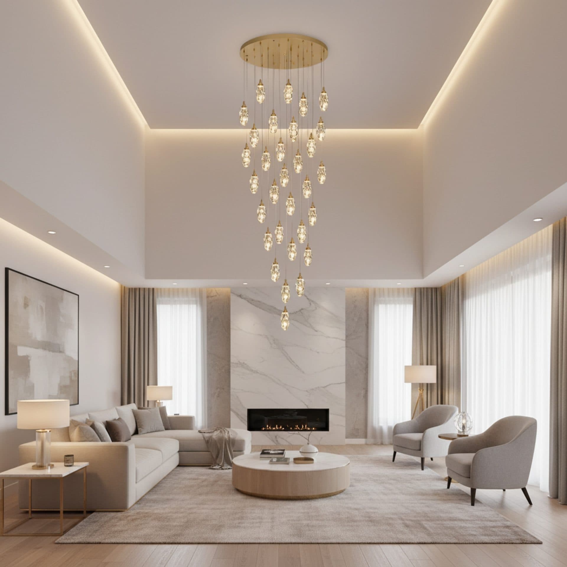 Candelabru LED Flippy Cristal Suspendat 30 Surse 90W Auriu — imagine 5