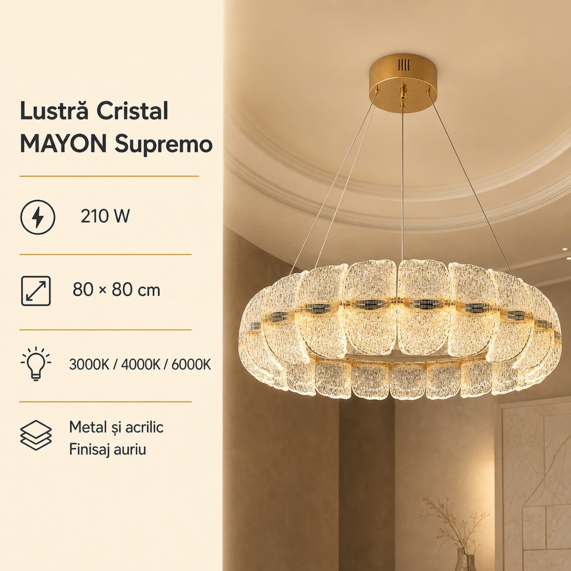 Lustra cristal Flippy MAYON Supremo, 80x80cm, 210W — imagine 7