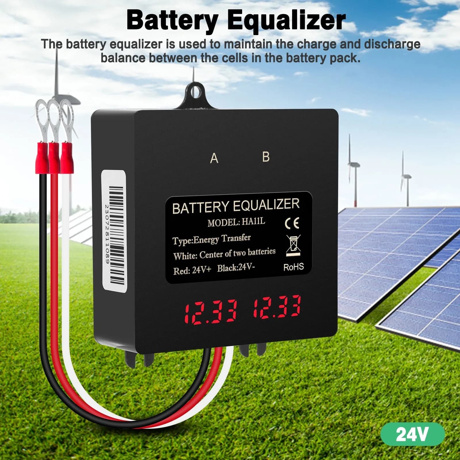 Egalizator alimentare baterii 2 x 12V pentru sisteme 24V cu display LCD — imagine 1