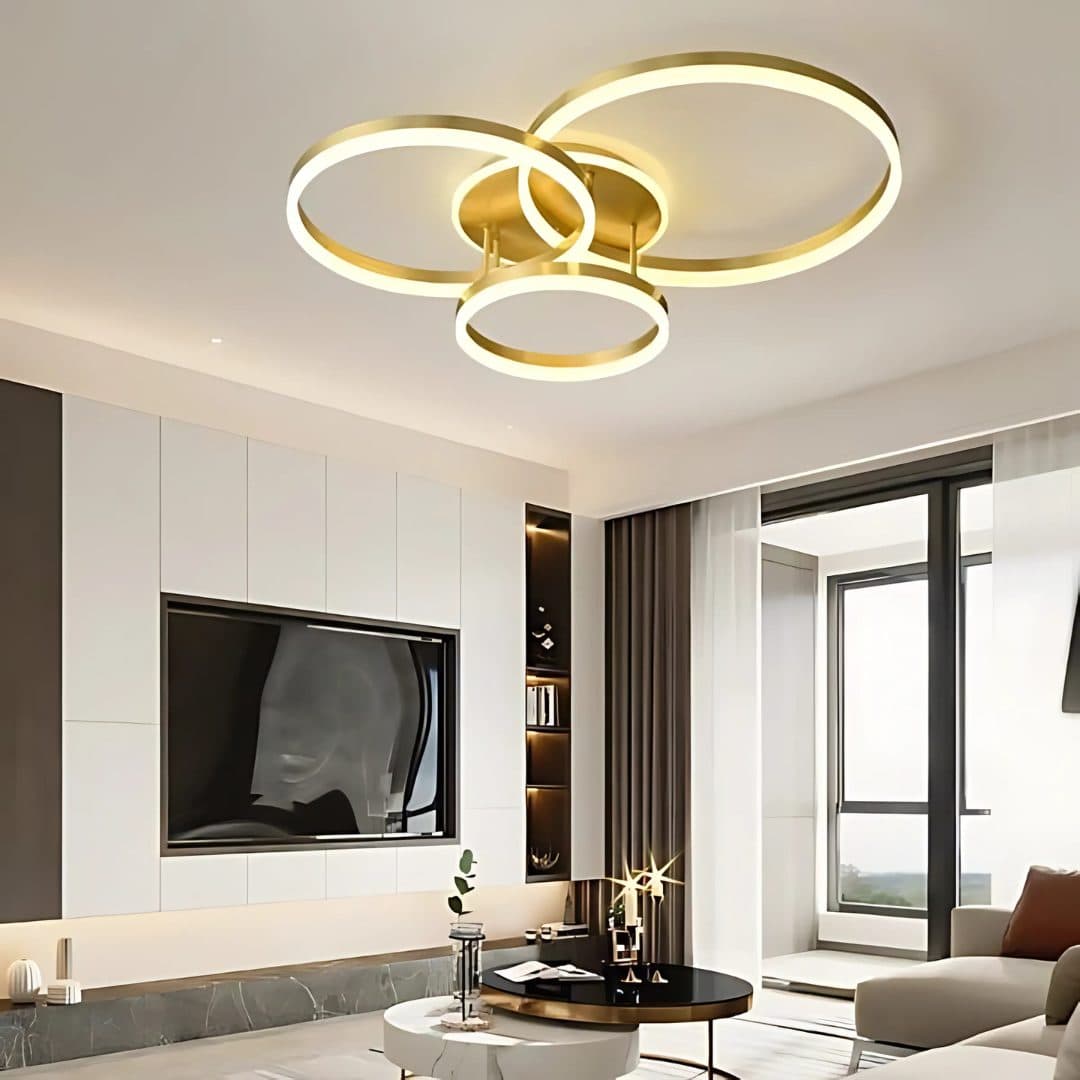 Lustra LED Flippy 68W 3 Cercuri Telecomanda Auriu Lucios — imagine 1
