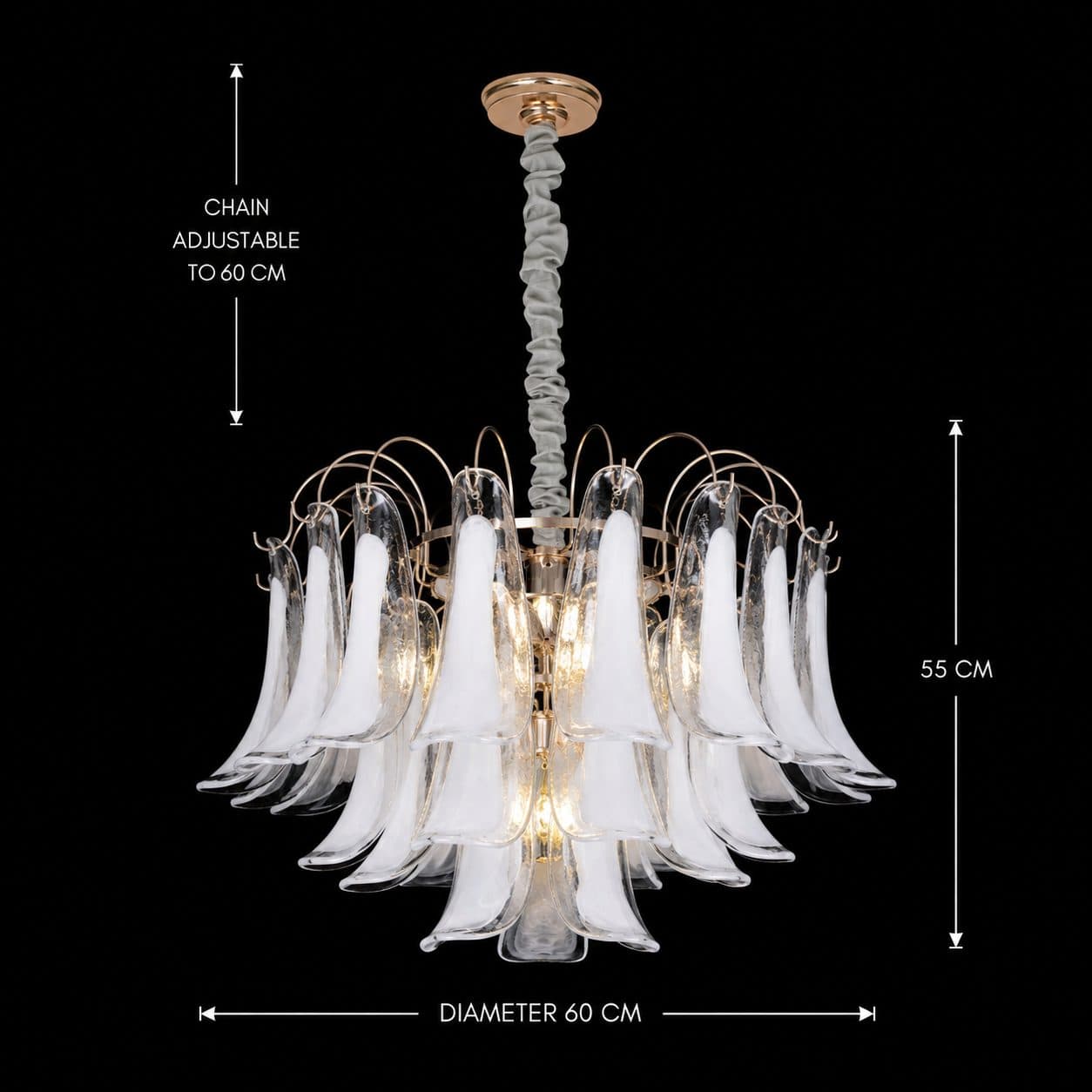 Candelabru Cristal MURANO Magno 7x E14, Diametru 60 cm, Alb, Inaltime Reglabila — imagine 8