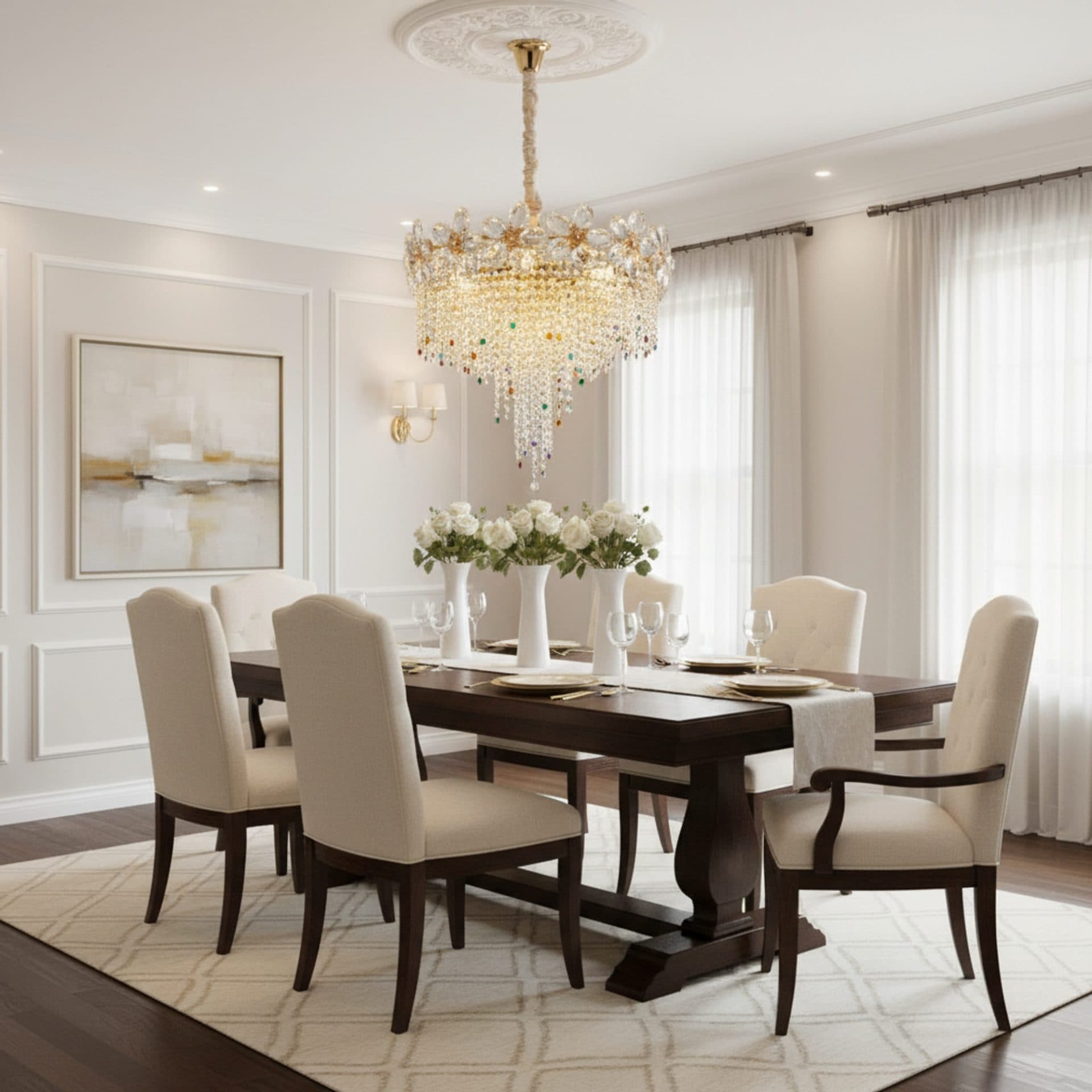 Candelabru Flippy Cristal BLOSSOM Magno, 8x E14, 60cm, Auriu Lucios, Inaltime Reglabila, Metal si Cristal — imagine 3
