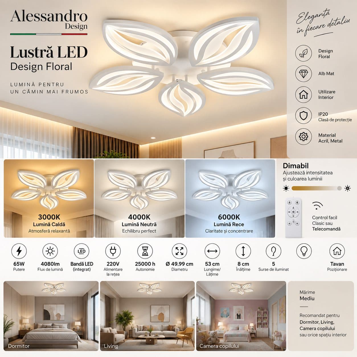 Lustra LED cu telecomanda Flippy ORCHID 66W — imagine 5