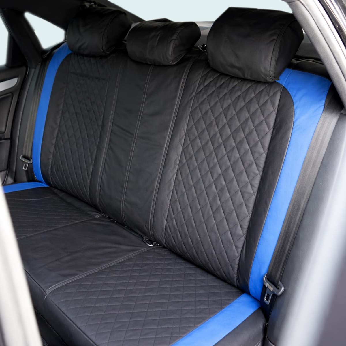Set huse scaune auto Premium Diamond Drive, Piele Ecologica, Negru/Albastru — imagine 5