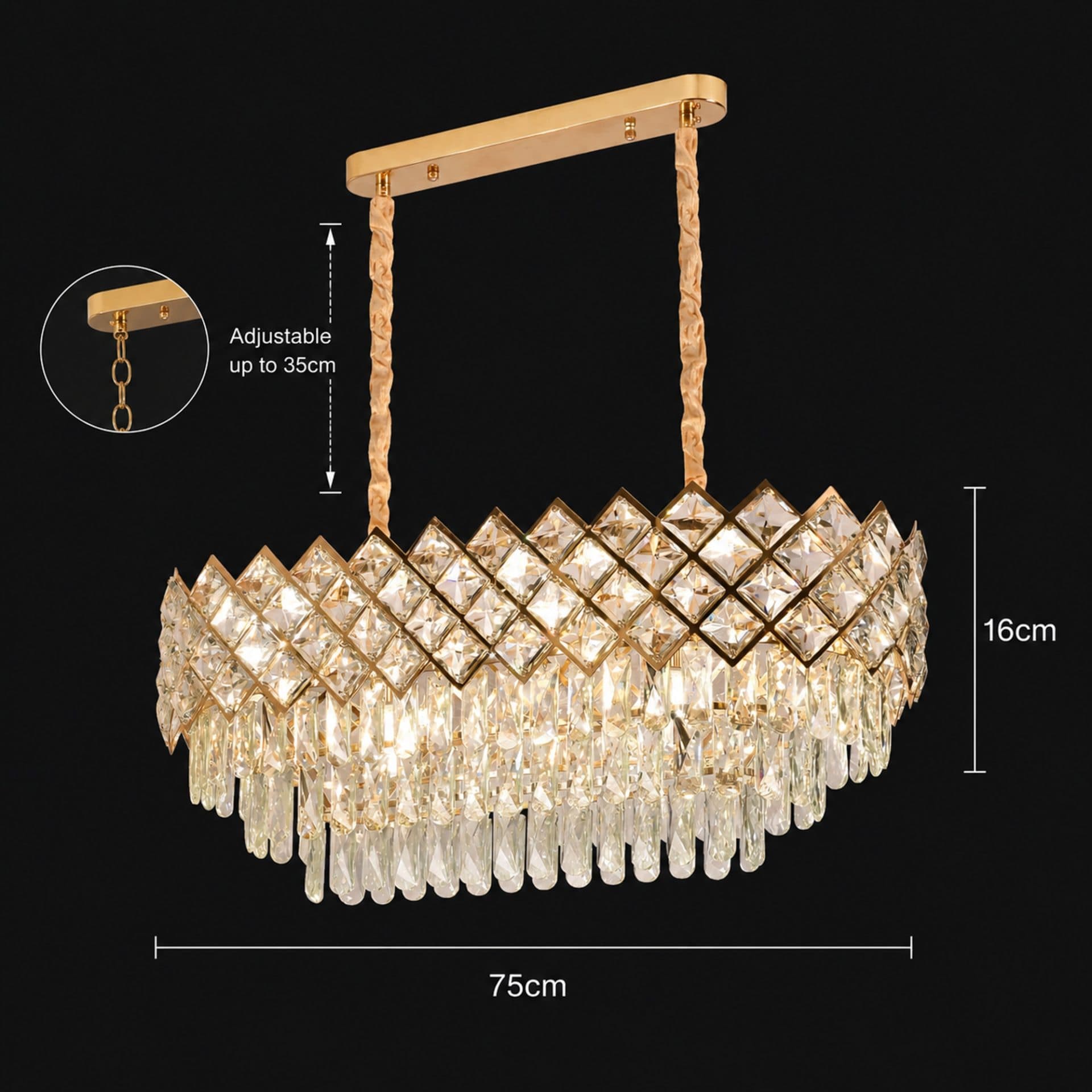 Candelabru Cristal Flippy 8x E14 Auriu Inaltime Reglabila — imagine 4