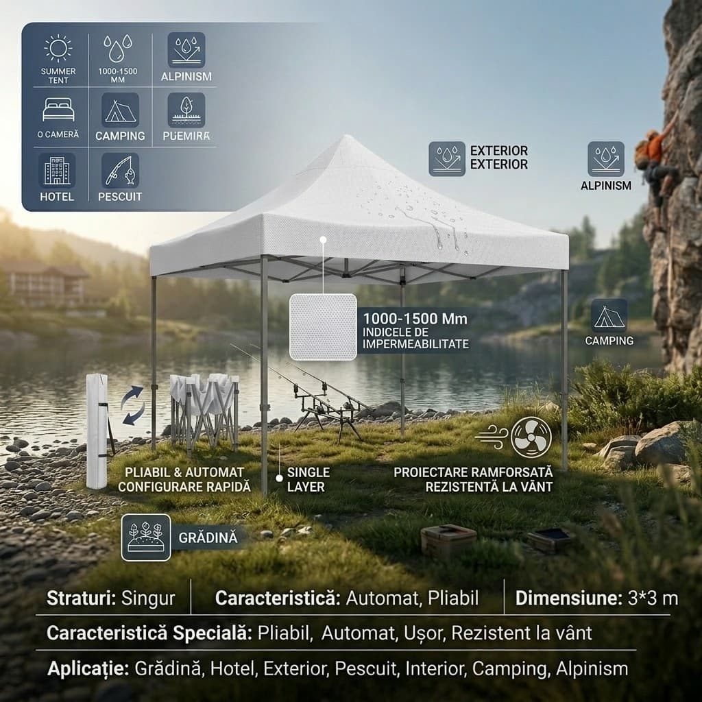 Cort Pavilion Flippy 3x3m, cadru metal pliabil, alb — imagine 4