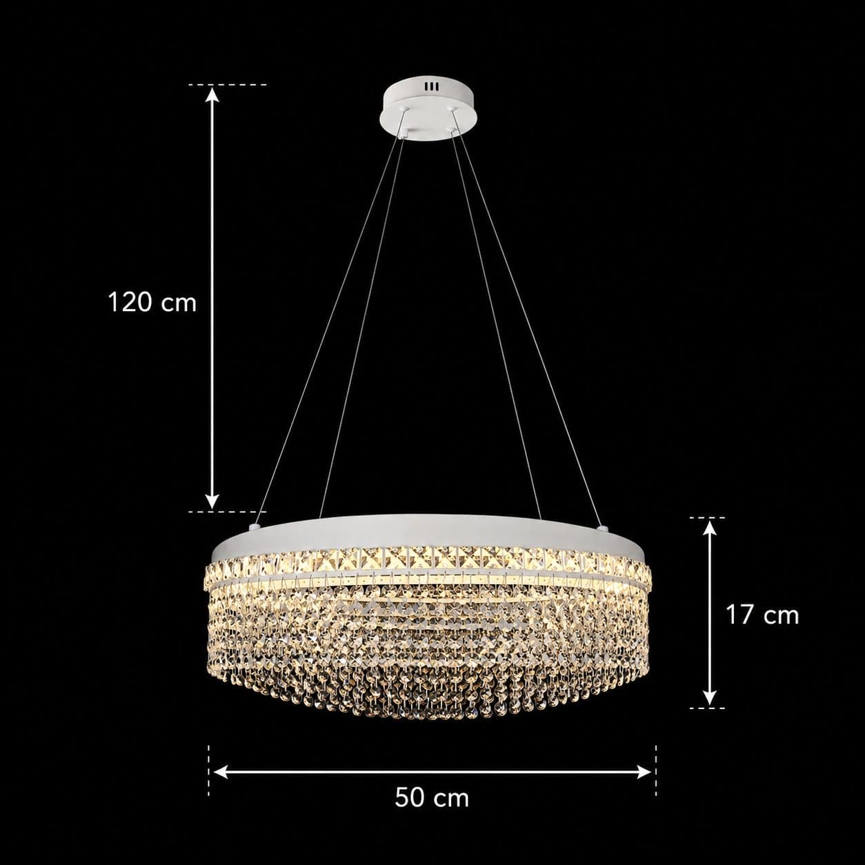 Candelabru Flippy VOLNA Eleganza 102W D50cm Alb Metal si Cristal — imagine 8