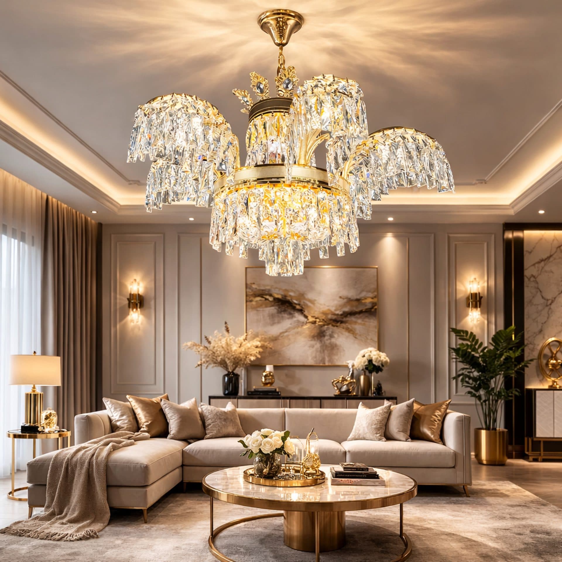 Candelabru Flippy Cristal 6 brate 12xG9 Diametru 69cm Auriu Lucios — imagine 2