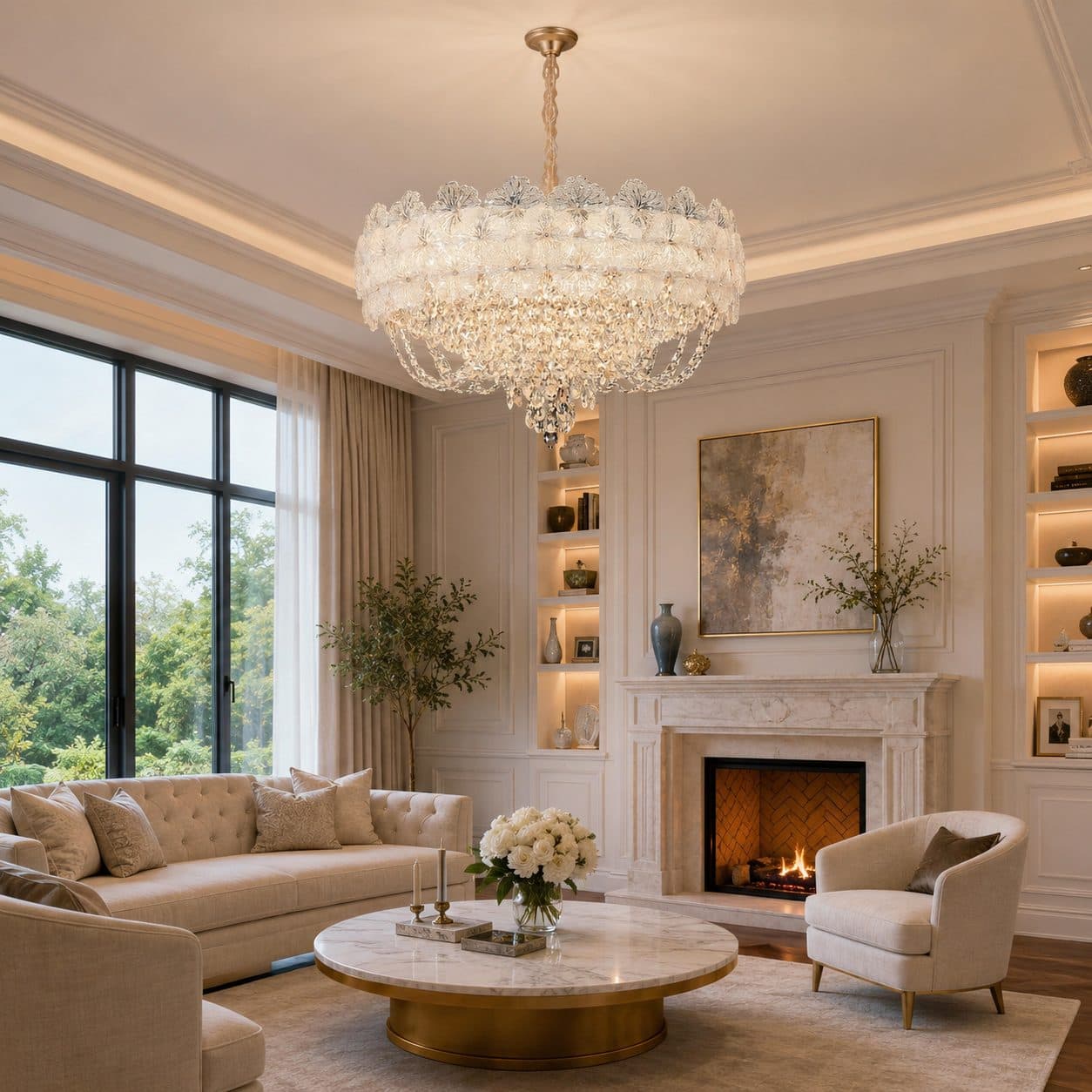 Candelabru Cristal CROWN Eleganza 9xE14, Diametru 50cm, Inaltime 41cm, Auriu Lucios — imagine 5