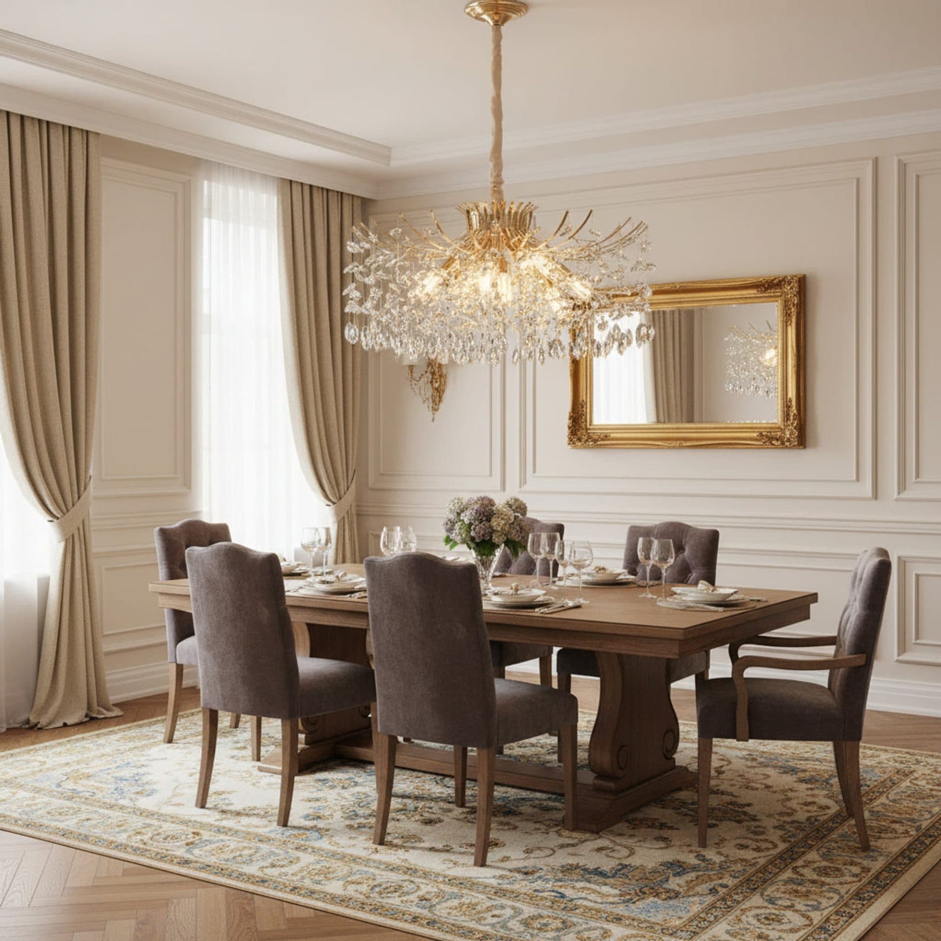 Candelabru Flippy Cristal 14x E14 Diametru 80 cm Auriu Inaltime Reglabila Metal si Cristal — imagine 1