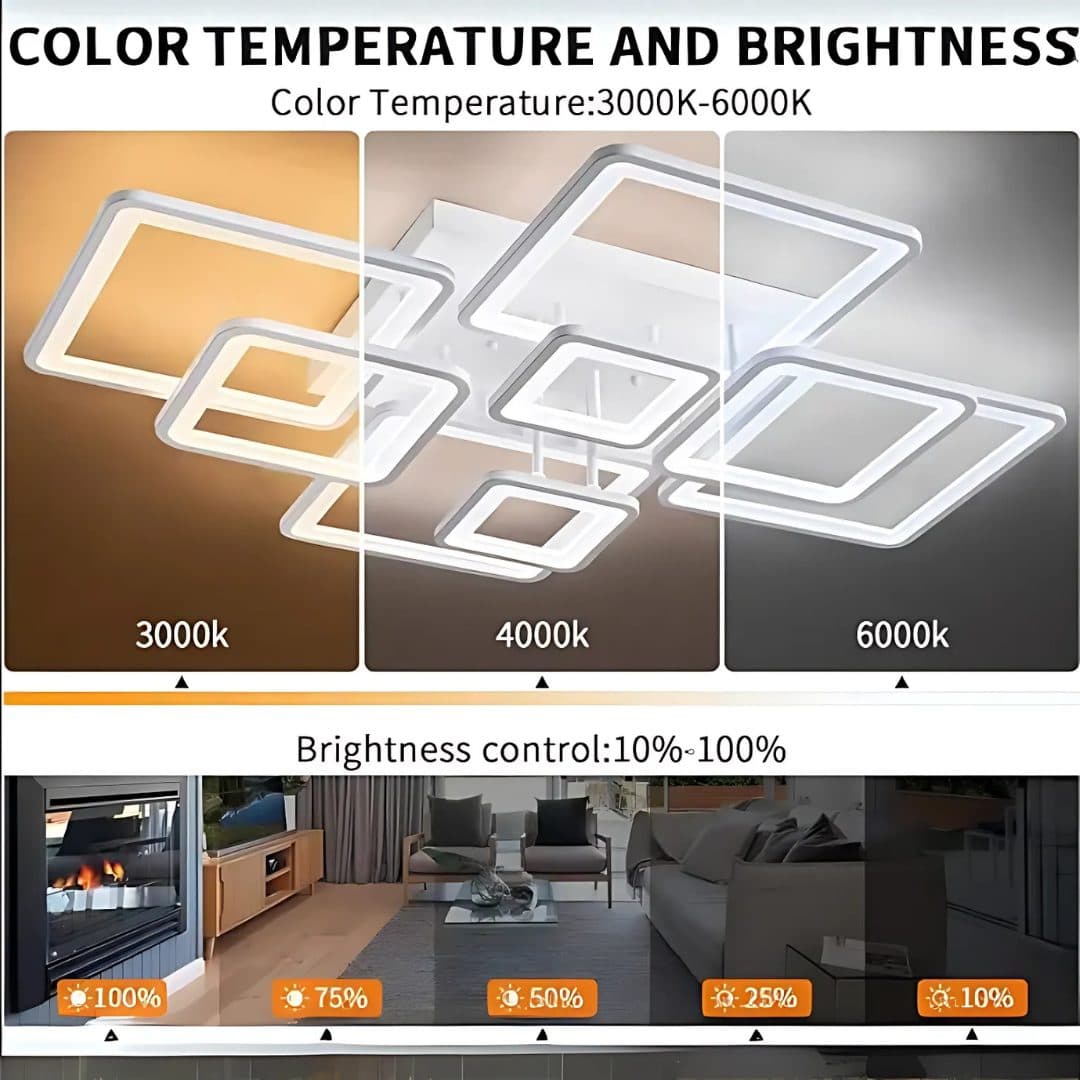 Lustra LED Flippy cu telecomanda 187W, 8 Patrate, Alb — imagine 6