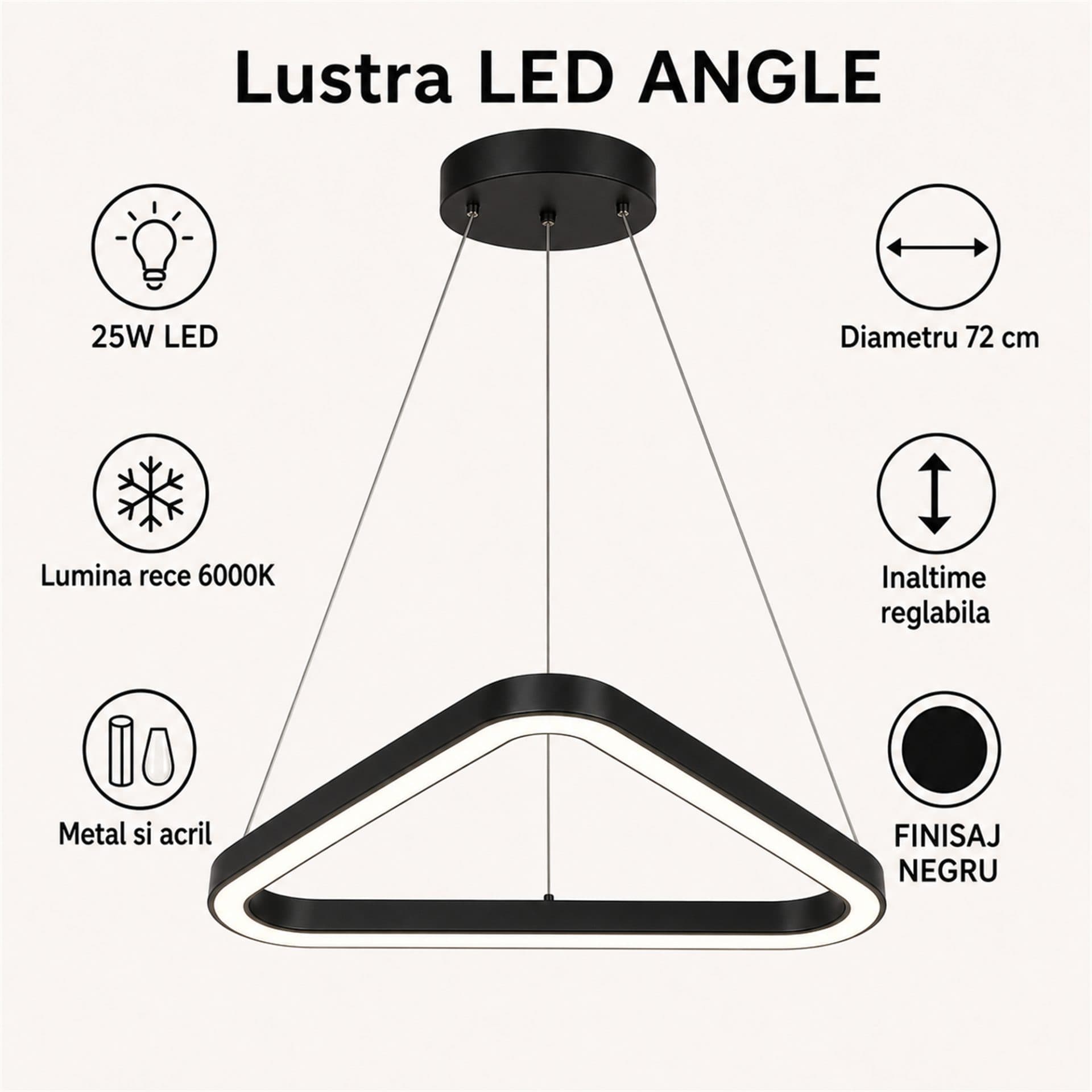 Lustra LED suspendata Flippy ANGLE 72cm 25W 6000K Negru — imagine 4