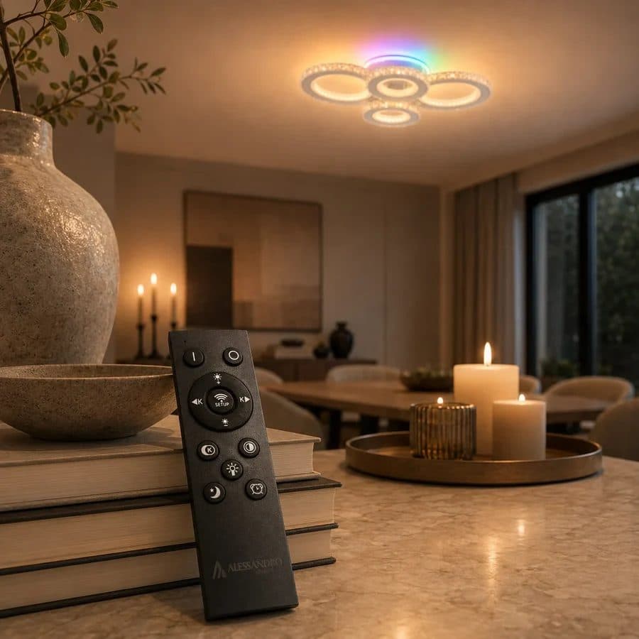 Lustra LED Flippy Rotunda RGB 82W 4 Cercuri Telecomanda Alb — imagine 6
