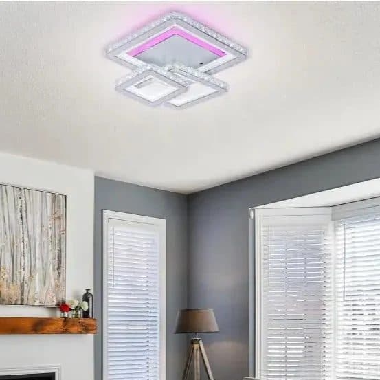 Lustra LED Flippy 87W 3 Patrate Telecomanda Cristal Alb — imagine 1