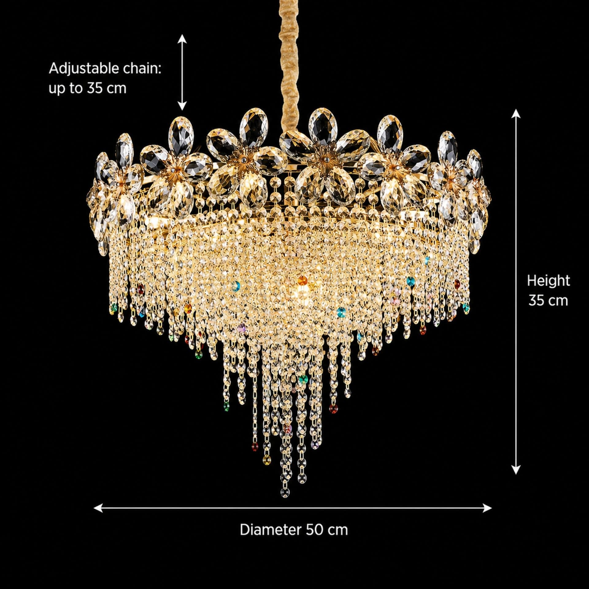 Candelabru Flippy Cristal BLOSSOM Eleganza 6x E14 50cm Auriu Lucios Inaltime Reglabila Metal si Cristal — imagine 4
