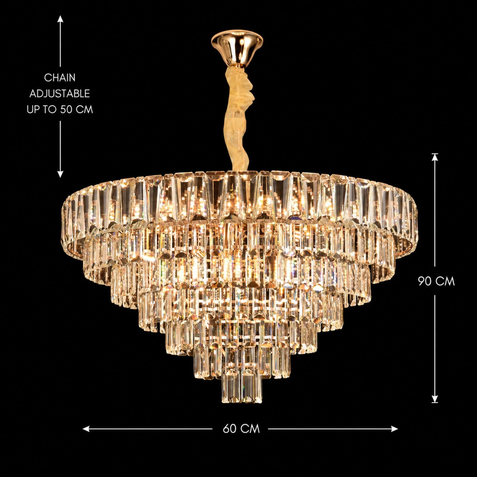 Candelabru Cristal Flippy VALMONT Magno 12xE14, D60 cm, Auriu, Inaltime Reglabila, Metal si Cristal — imagine 4