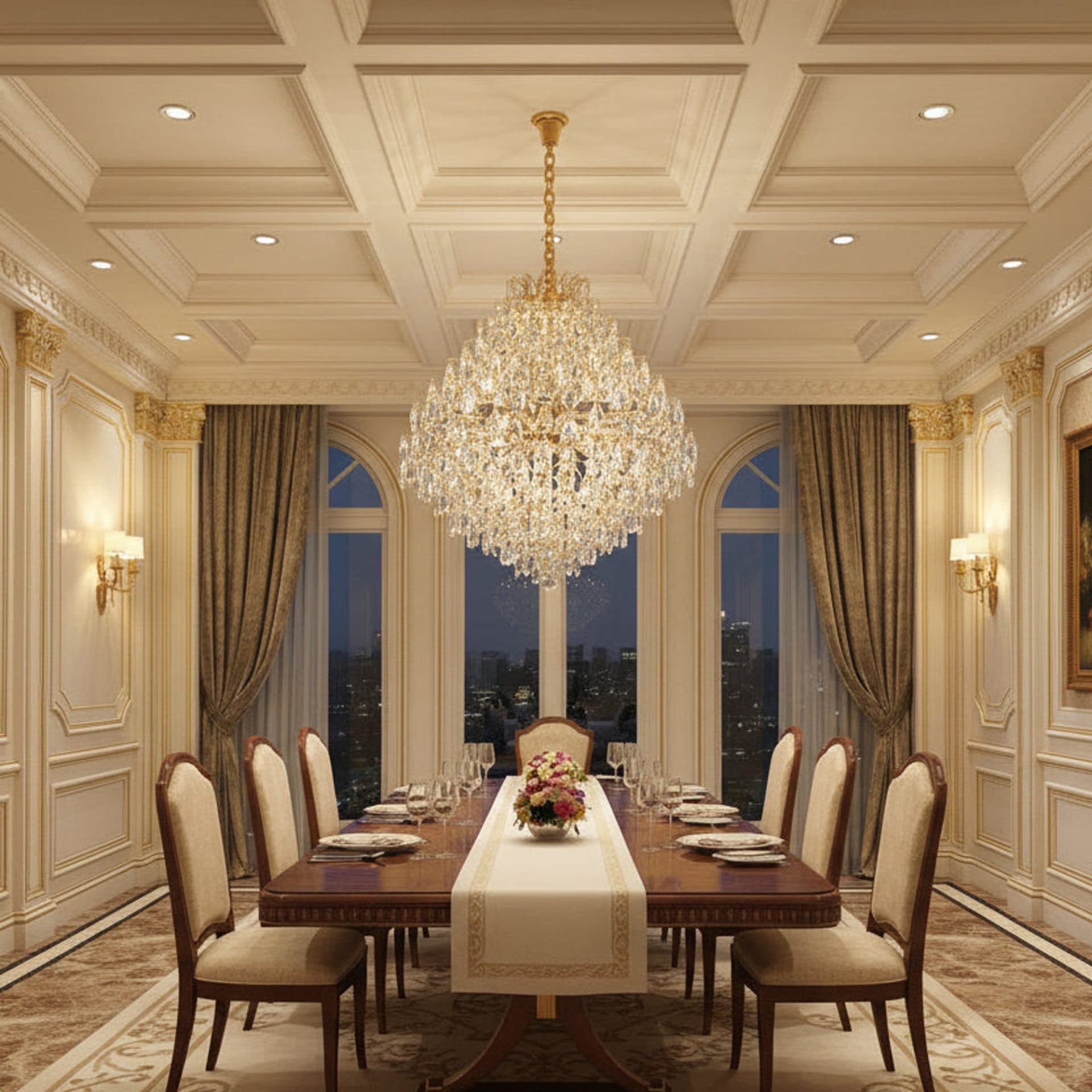 Candelabru Flippy Cristal KONIG Supremo, 24xE14, D100 cm, Auriu, Inaltime Reglabila, Metal si Cristal — imagine 3