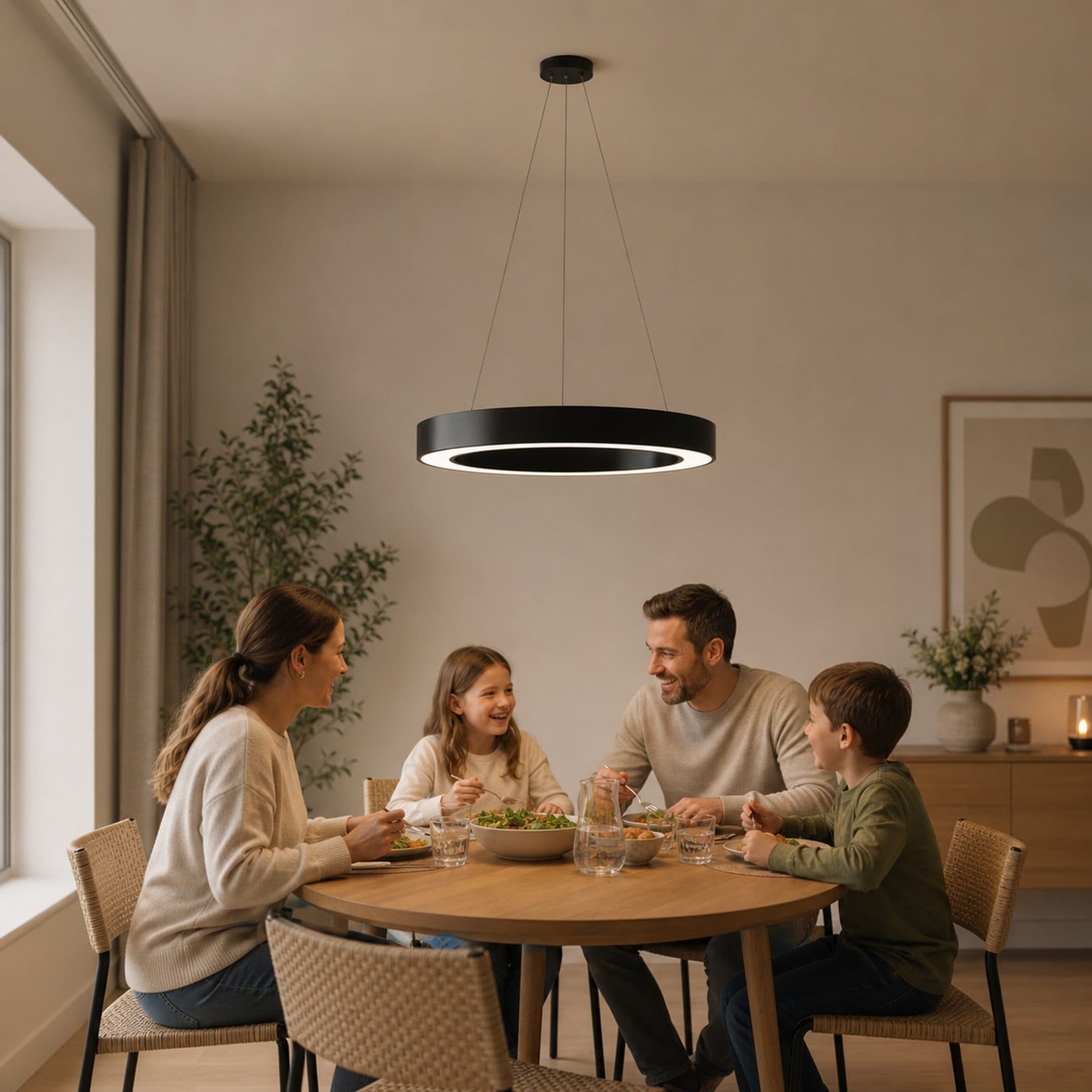 Lustra LED suspendata Flippy D52cm 25W Inaltime Reglabila Lumina Rece Negru Metal si Acril — imagine 7