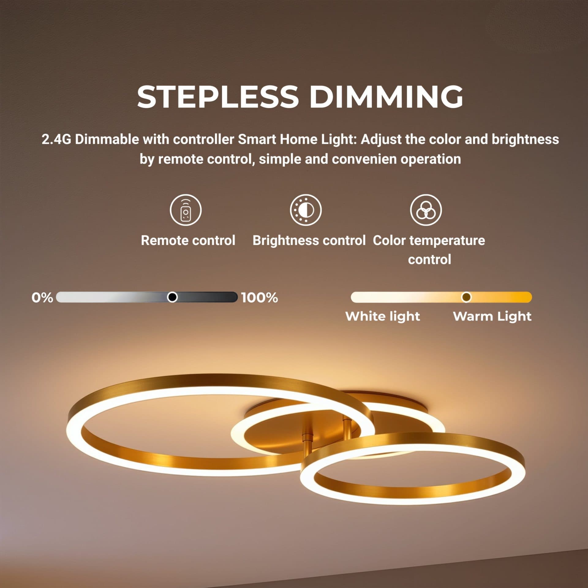 Lustra LED Flippy 66W, telecomanda, lumina Rece/Calda/Neutra, Auriu Lucios — imagine 7