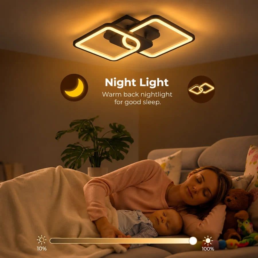 Lustra LED cu telecomanda ZOE 27W, 2 Patrate, Dimabila, Negru — imagine 5