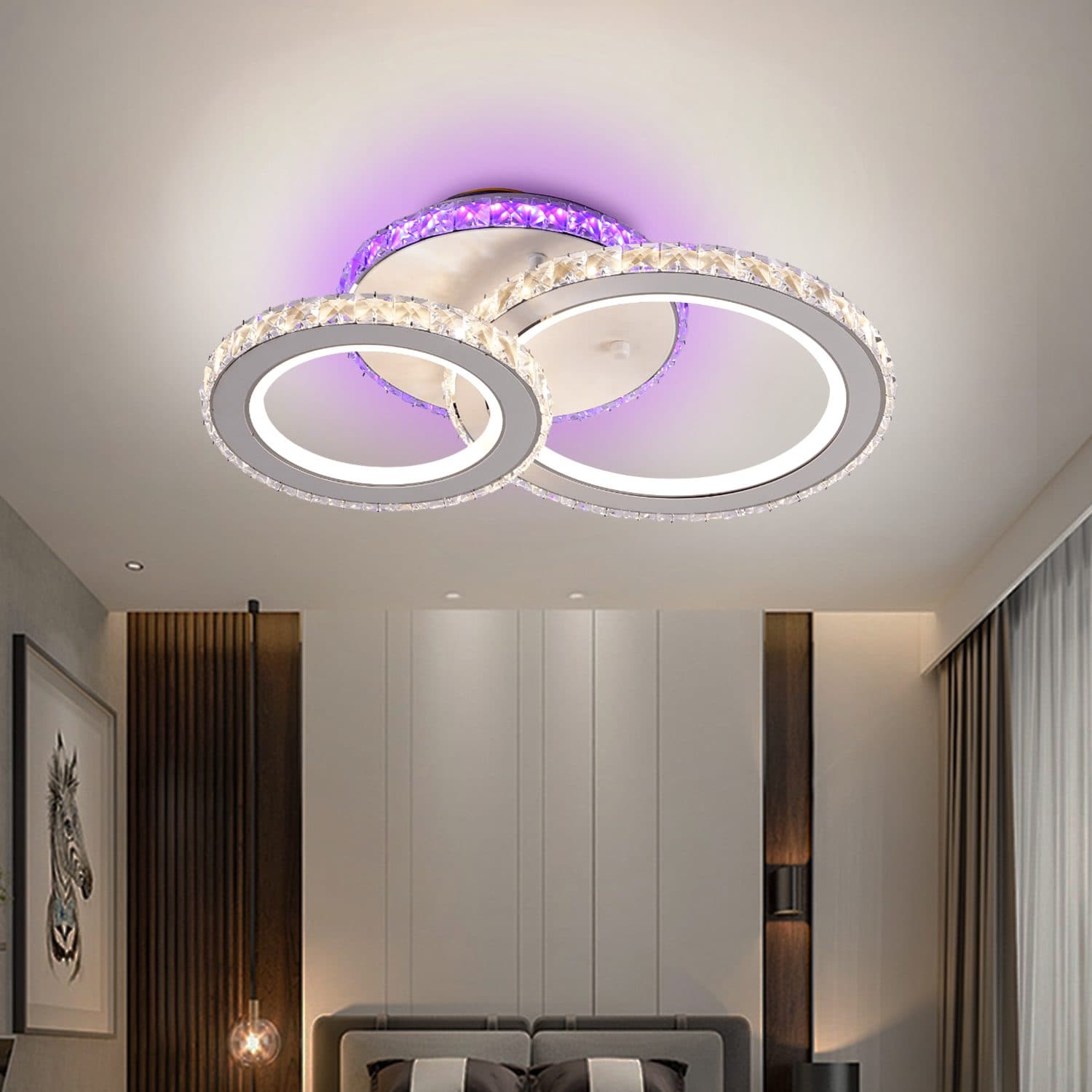Lustra LED Flippy Rotunda RGB 42W 2 Cercuri telecomanda lumina Rece Calda Neutra Dimabila Alb — imagine 3
