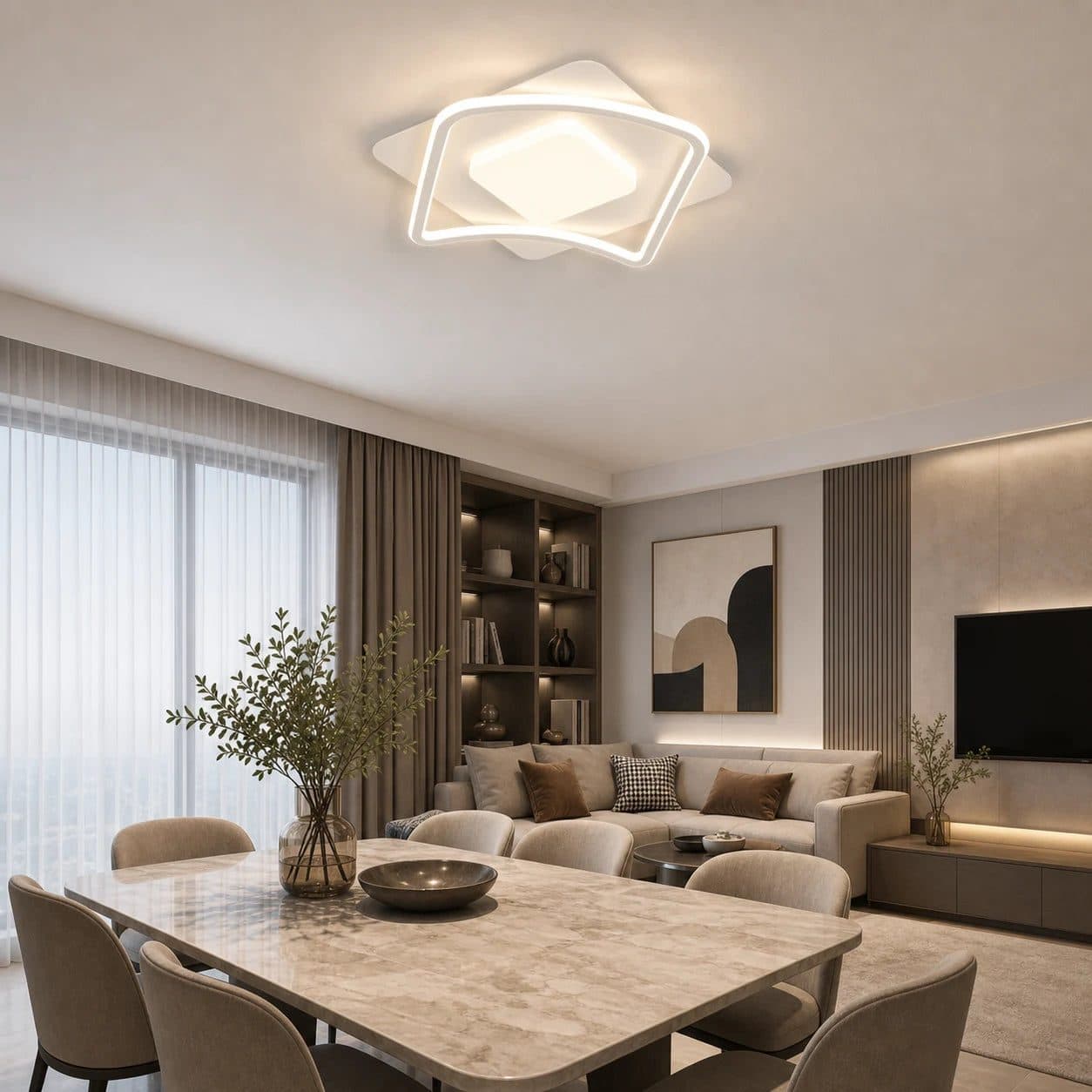 Lustra LED MODERNO 53W, 2 Patrate, Alb — imagine 8