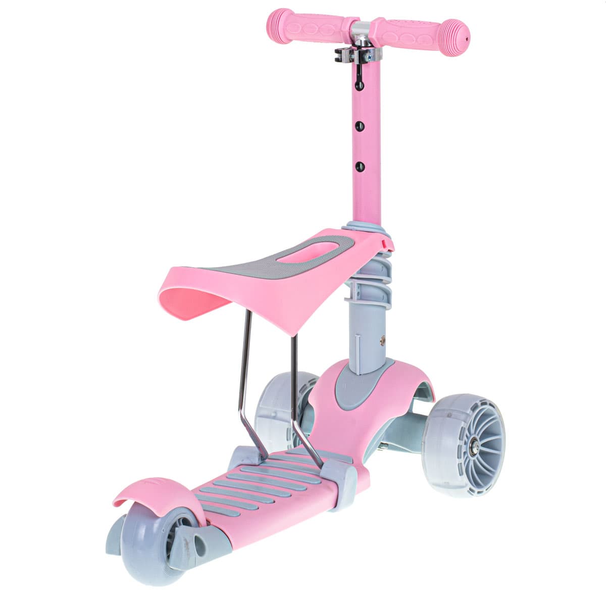 Set 3in1 Tricicleta Trotineta Skateboard cu roti LED, Roz — imagine 6