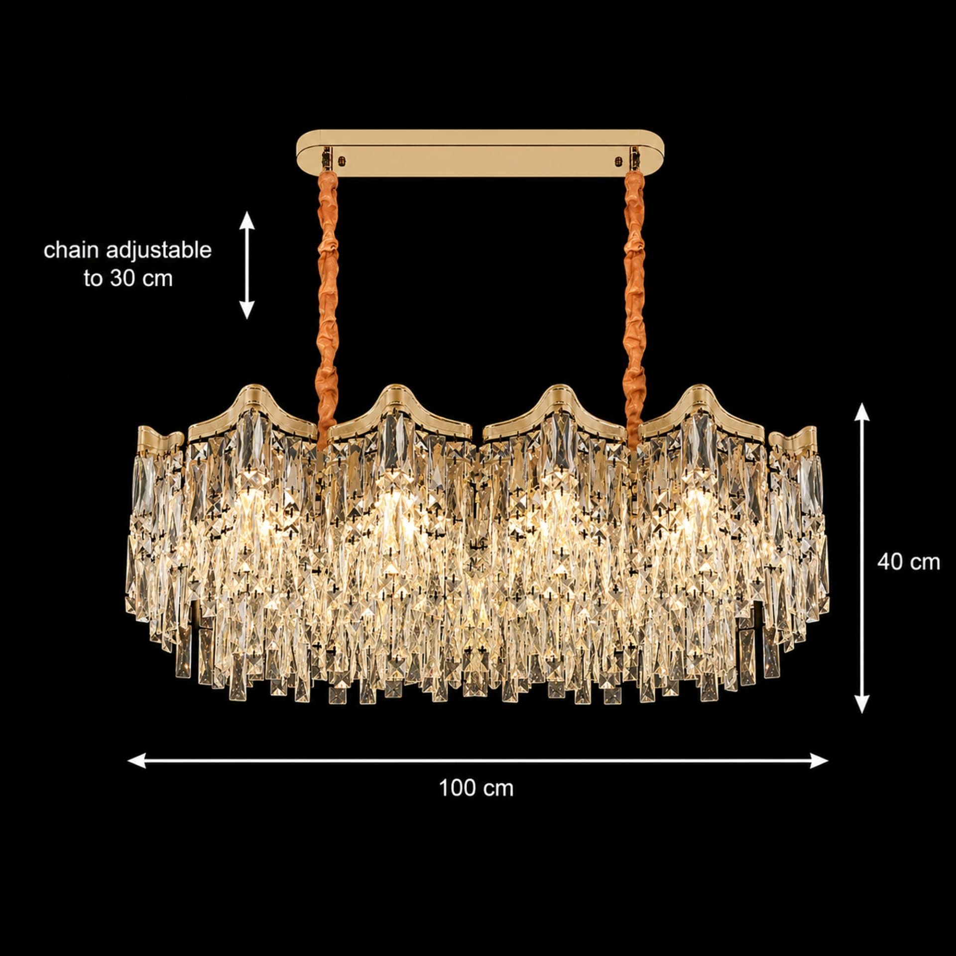 Candelabru Flippy Cristal VETRA Supremo 15xE14, 100x35 cm, Auriu, Inaltime Reglabila, Metal si Cristal — imagine 4