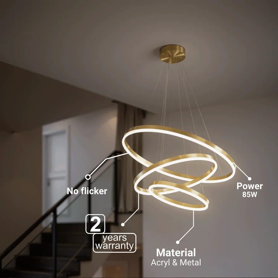 Lustra LED suspendata Flippy 85W 3 Cercuri Dimabila Auriu Lucios — imagine 7