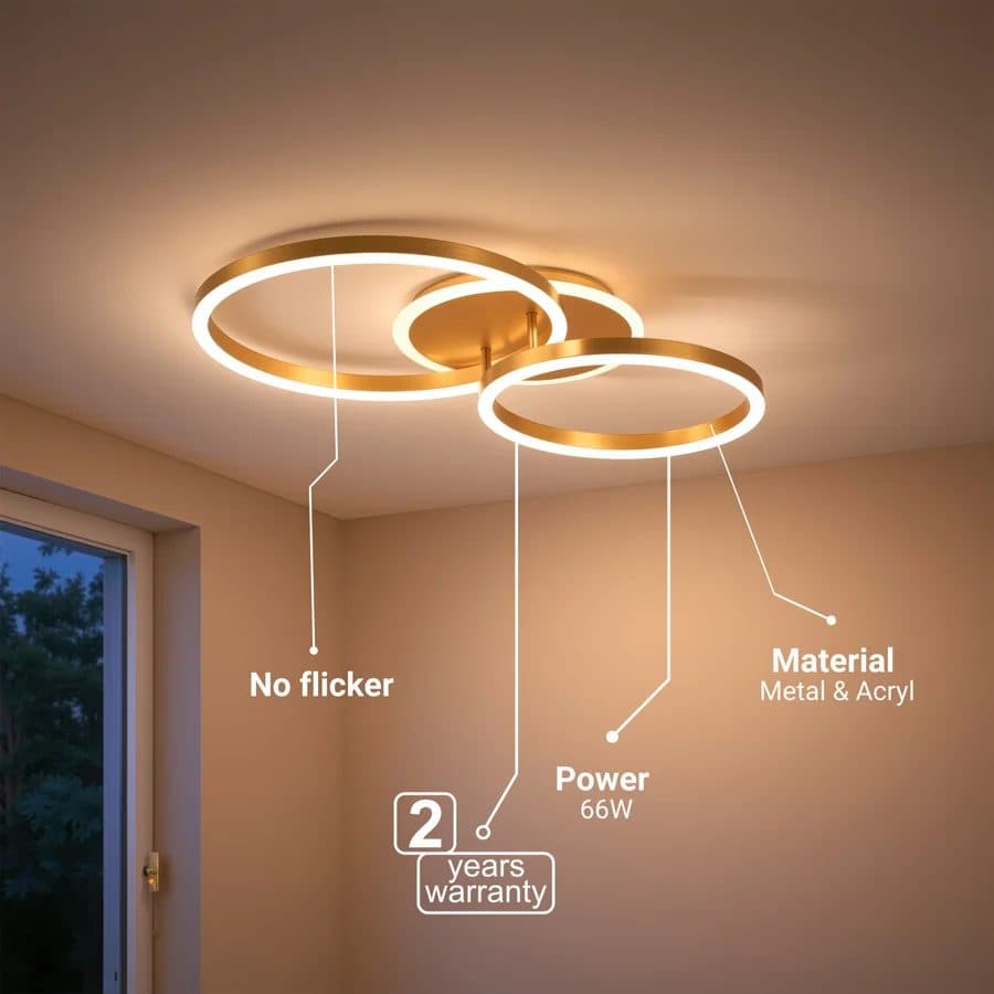 Lustra LED Flippy 66W, telecomanda, lumina Rece/Calda/Neutra, Auriu Lucios — imagine 4