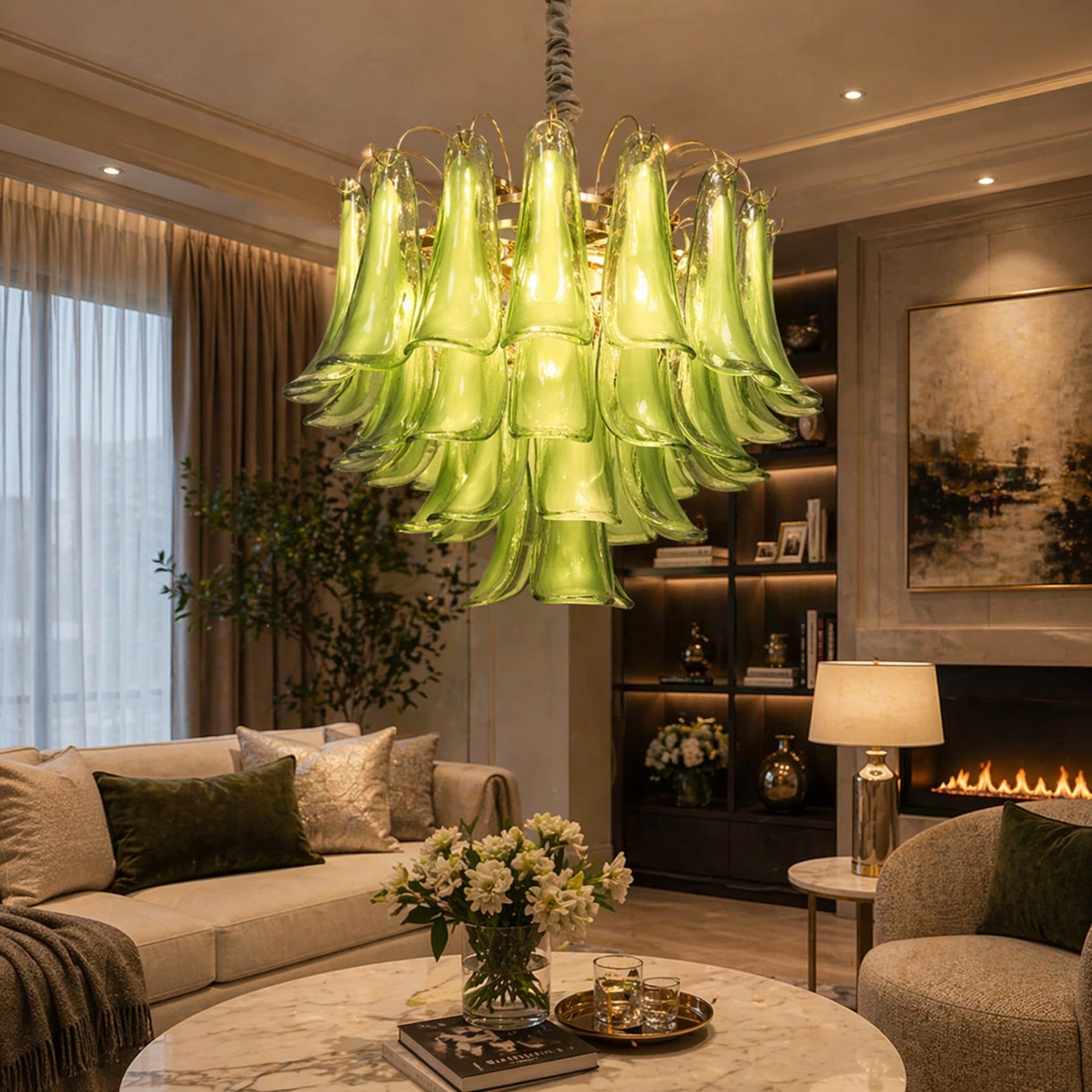 Candelabru Flippy Cristal MURANO Magno 7x E14 D60 cm Verde Inaltime Reglabila — imagine 3