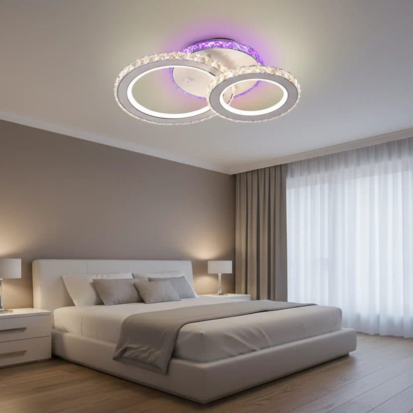 Lustra LED Flippy Rotunda RGB 42W 2 Cercuri telecomanda lumina Rece Calda Neutra Dimabila Alb — imagine 1