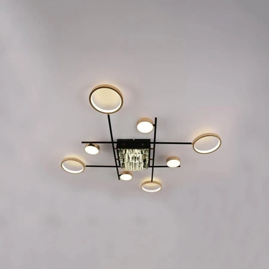 Lustra LED cu telecomanda si cristale, 168W, 9 Elementele, Negru Auriu — imagine 2