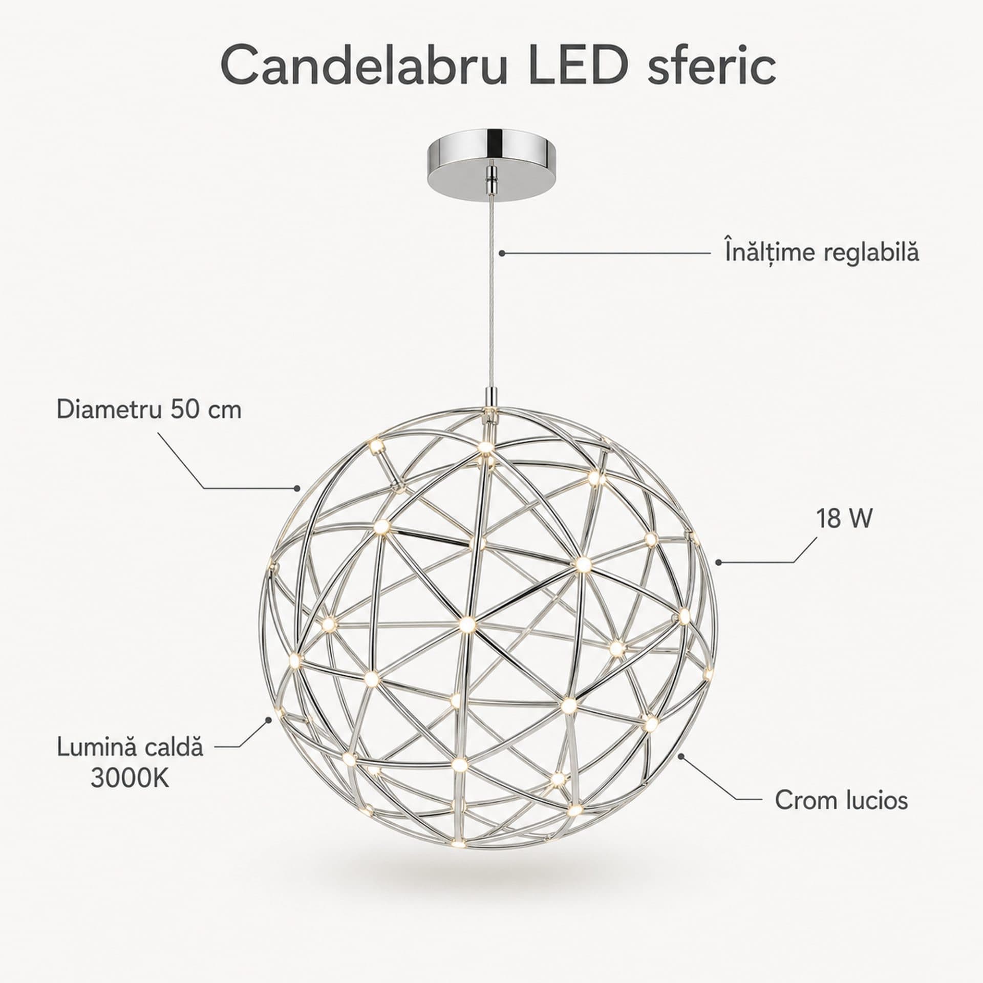 Candelabru LED Modern Flippy WELD Magno 18W Lumina Calda 3000K Crom Lucios — imagine 8