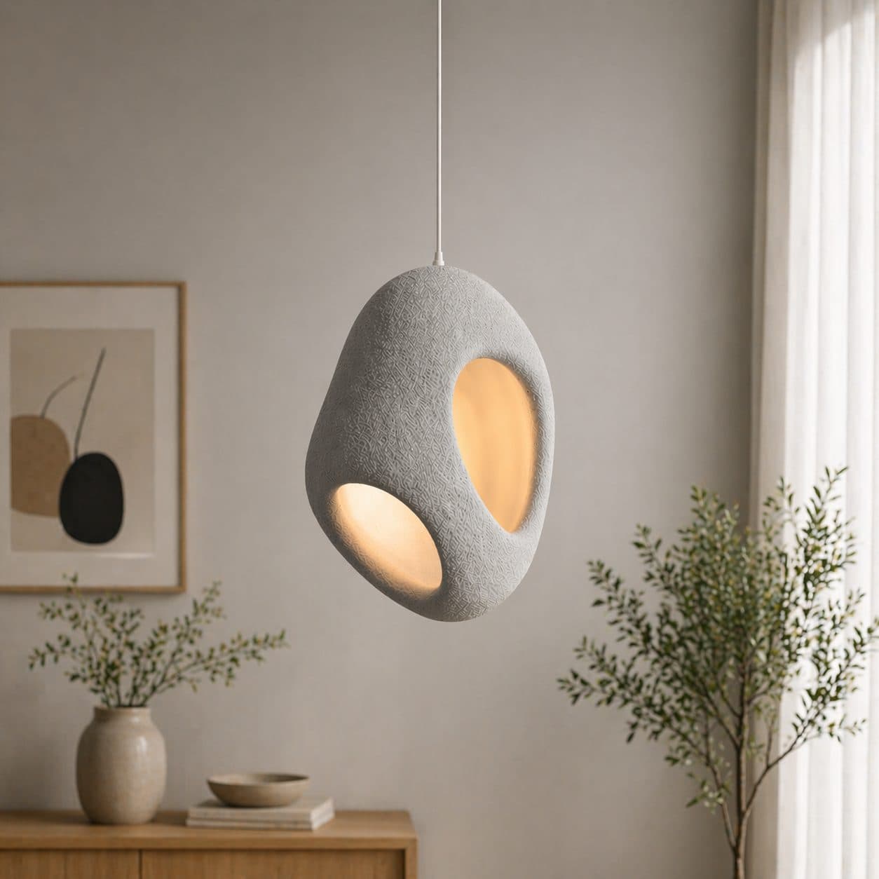 Lustra Suspendata Moderna Gri Metal si Spuma 37 cm, Soclu E27, Inaltime Reglabila — imagine 8