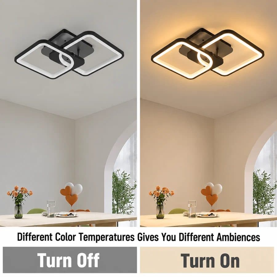 Lustra LED cu telecomanda ZOE 27W, 2 Patrate, Dimabila, Negru — imagine 2