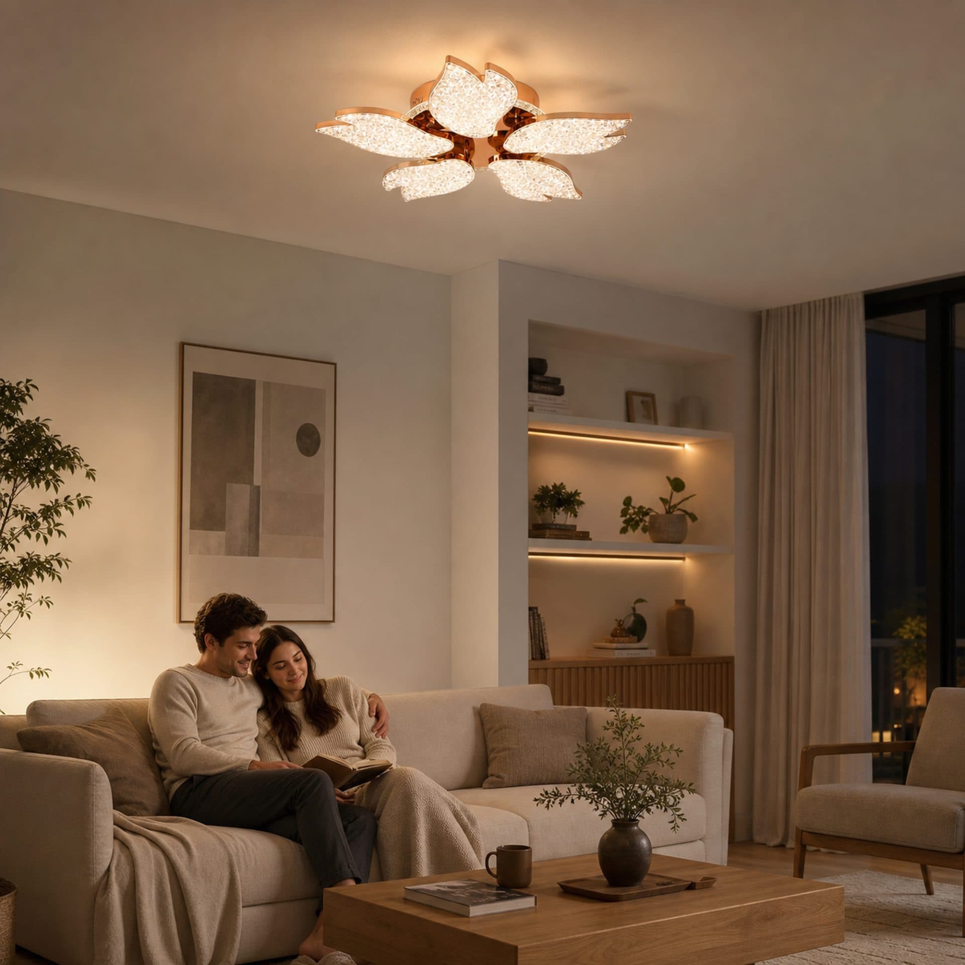 Lustra LED Flippy BLUME Magno cu telecomanda, 79W, 5 Surse, Finisaj Auriu — imagine 7