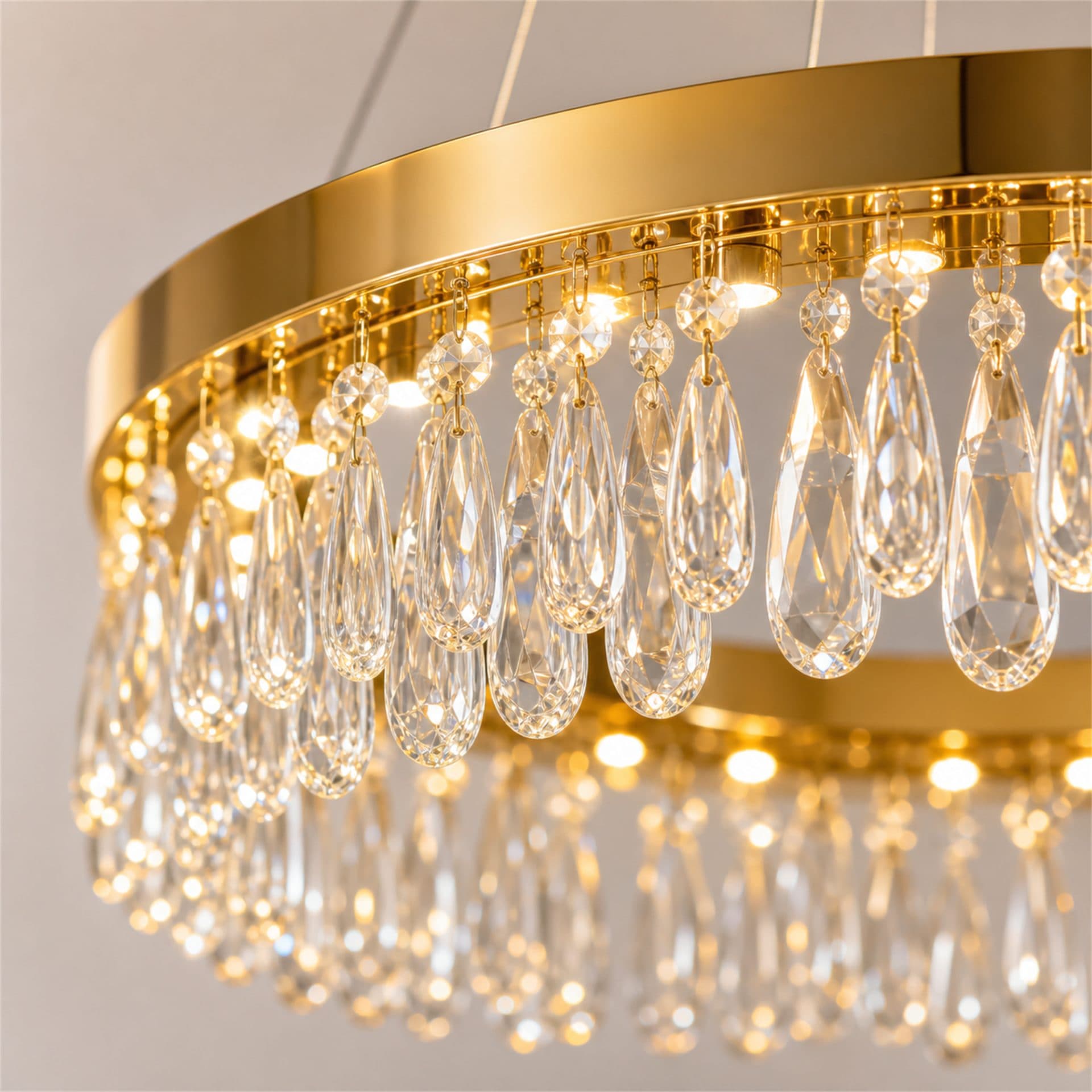 Candelabru Flippy Cristal LAGOM LED cu Telecomanda, Suspendat, 30 Surse, 90W, Diametru 60cm, Auriu, Metal si Cristal — imagine 4